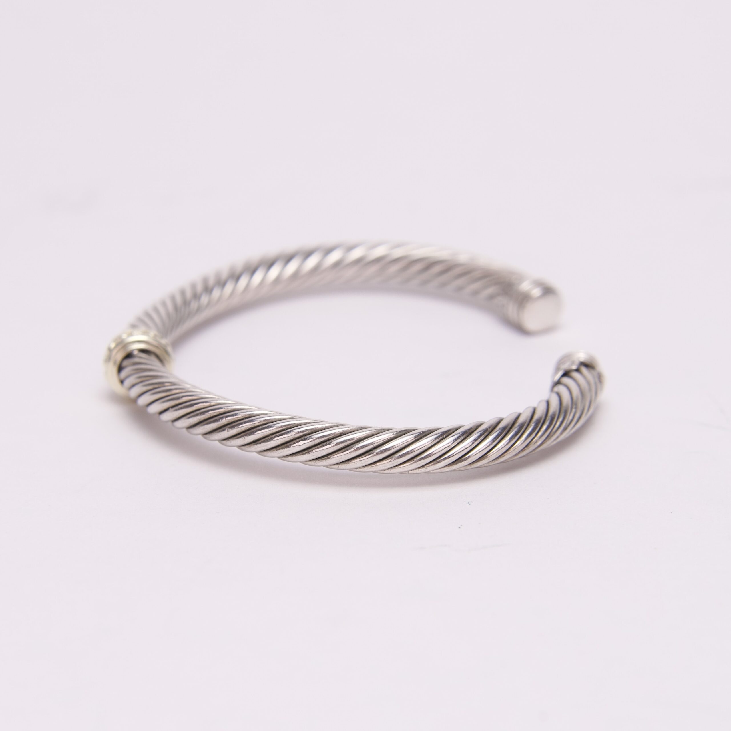 David Yurman Sterling Silver 14K Gold 5mm Cable Cuff Bracelet - Image 3
