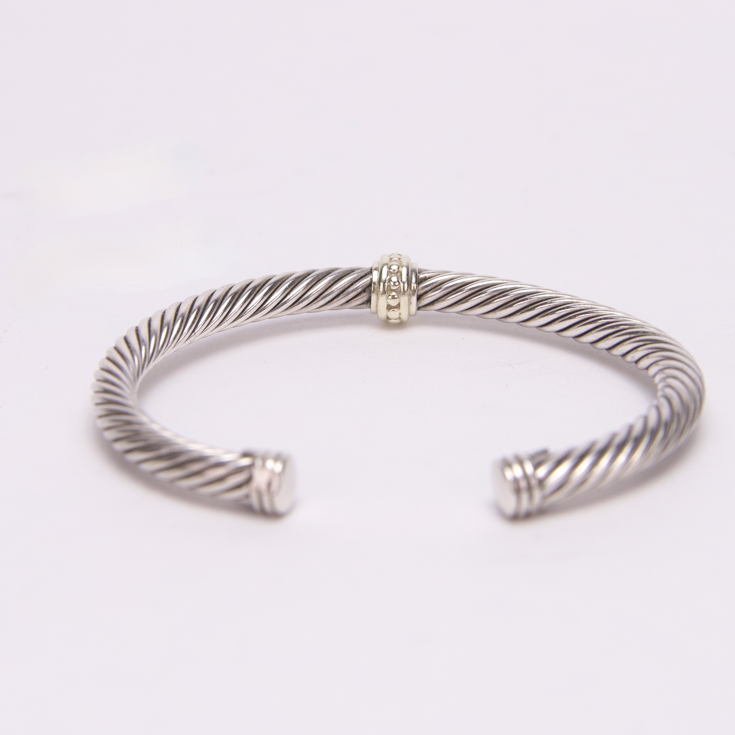 David Yurman Sterling Silver 14K Gold 5mm Cable Cuff Bracelet - Image 4
