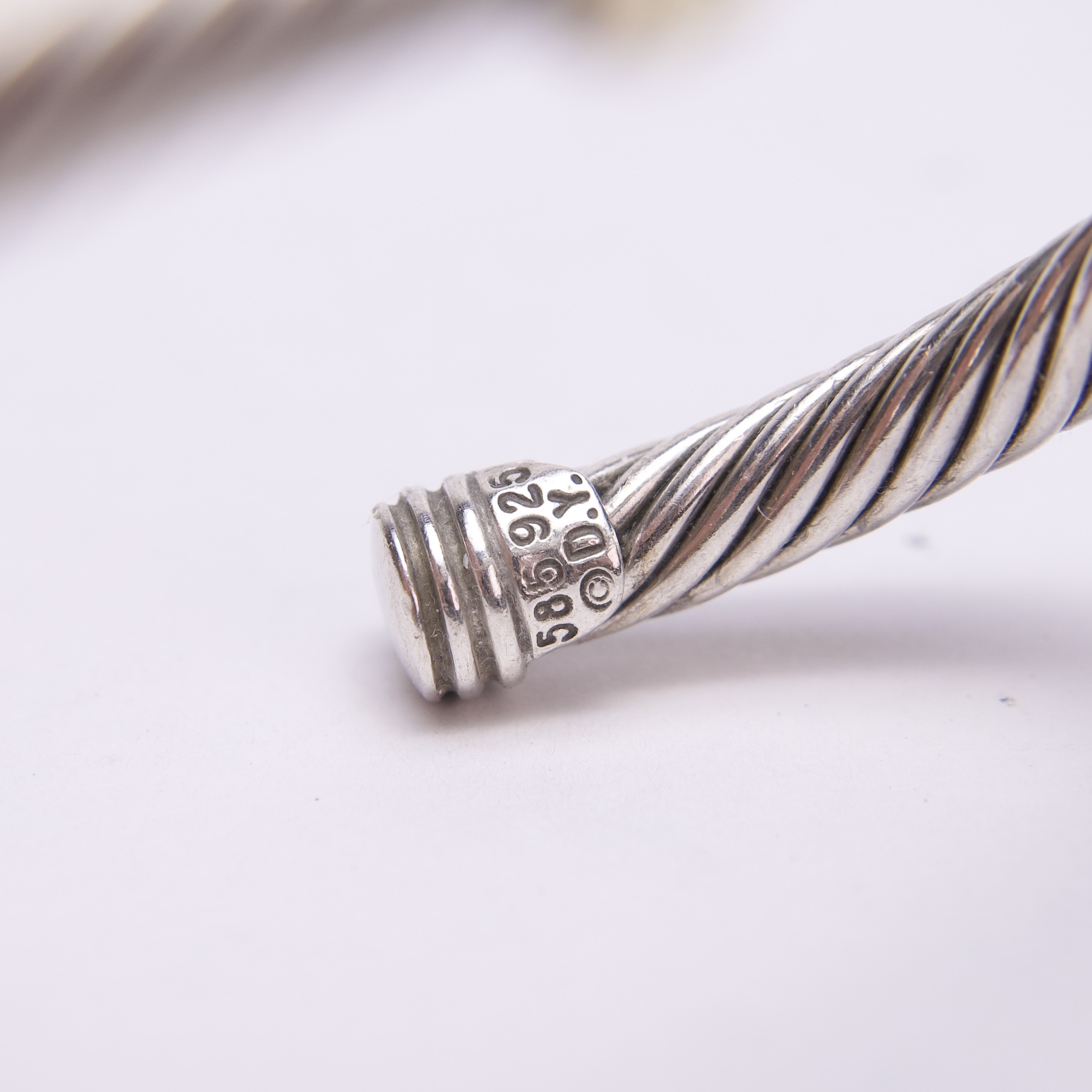 David Yurman Sterling Silver 14K Gold 5mm Cable Cuff Bracelet - Image 7