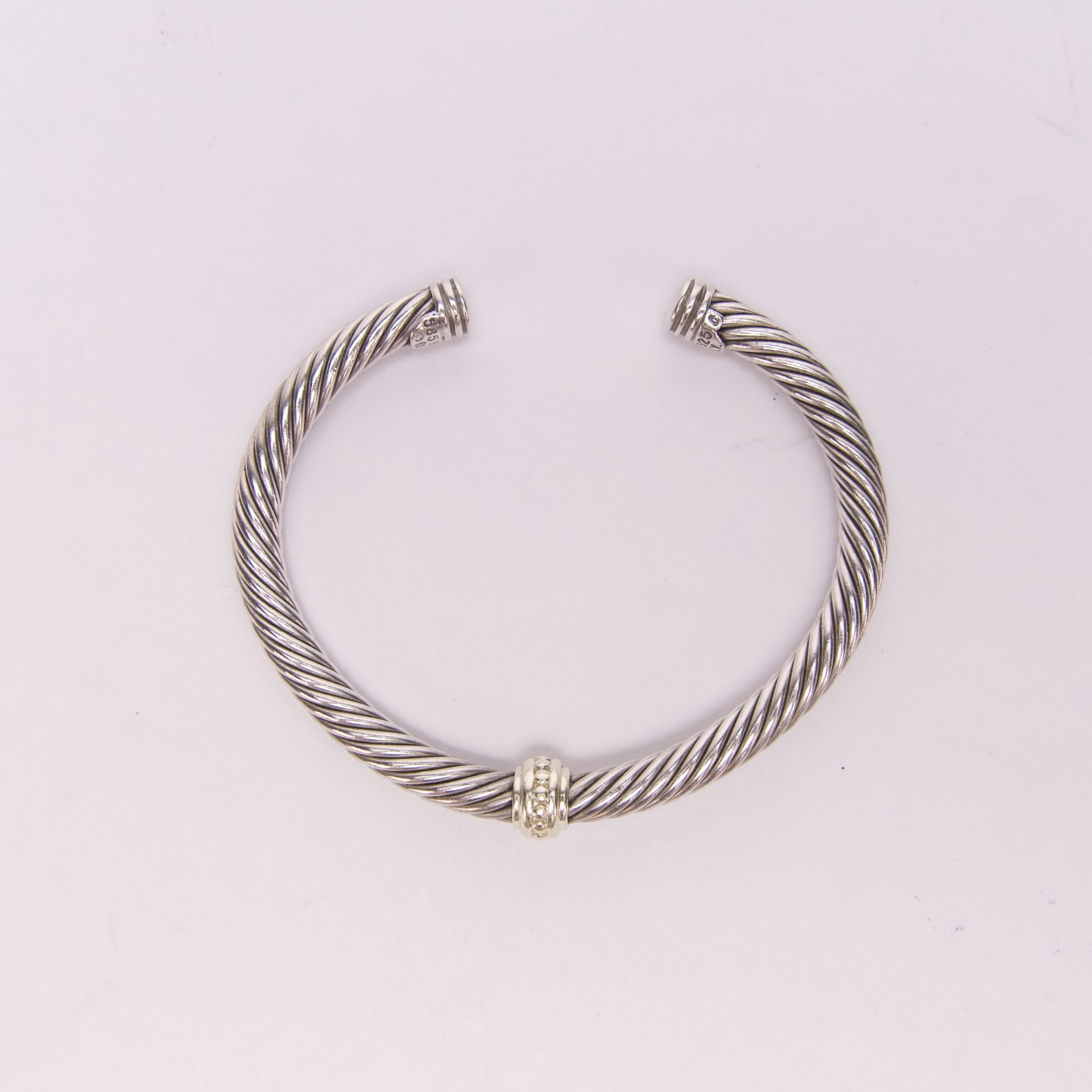 David Yurman Sterling Silver 14K Gold 5mm Cable Cuff Bracelet - Image 6