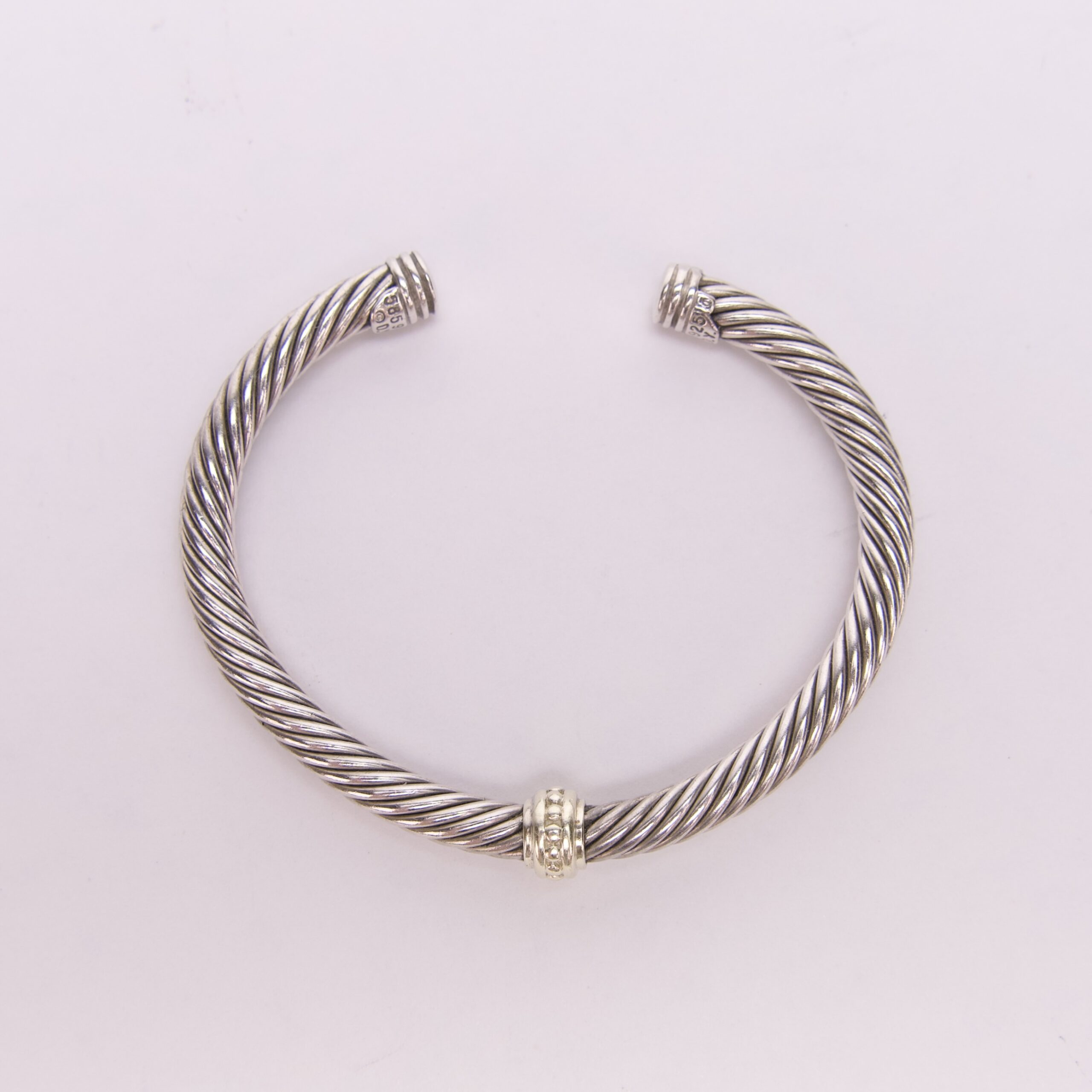 David Yurman Sterling Silver 14K Gold 5mm Cable Cuff Bracelet - Image 5