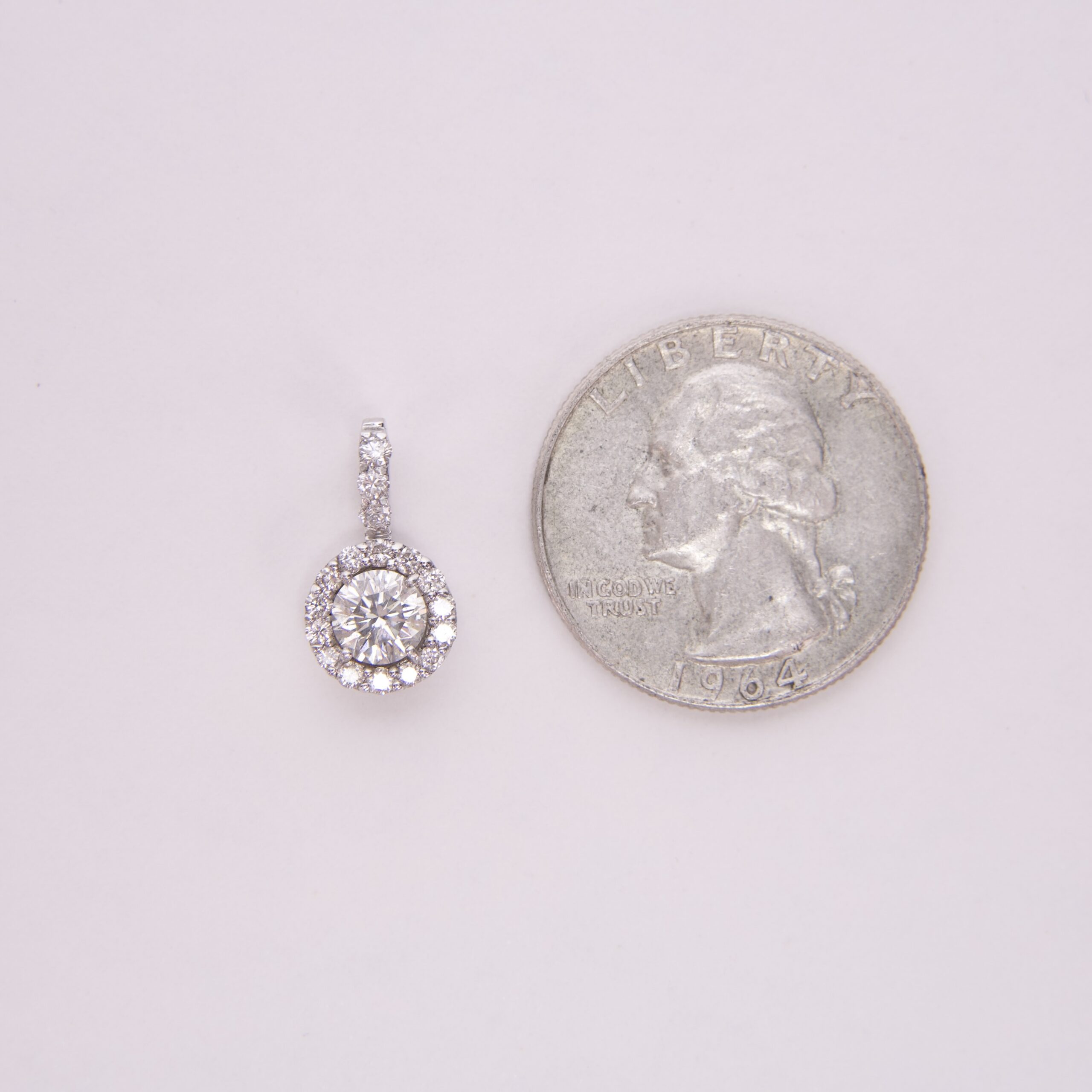 18k White Gold Round Brilliant Natural Diamond Halo Drop Pendant - Image 6