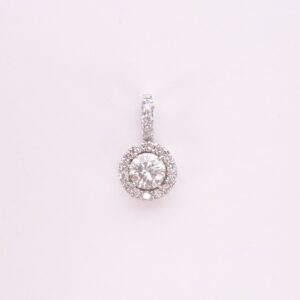 18k White Gold Round Brilliant Natural Diamond Halo Drop Pendant