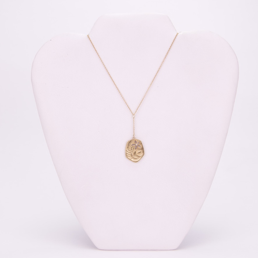 Jeanine Payre 18k Yellow Gold Diamond Floral Rilke Quote Drop Pendant Necklace