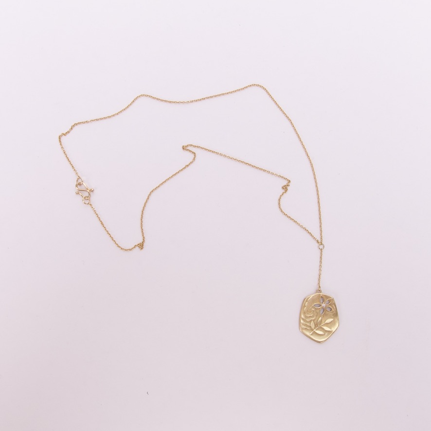 Jeanine Payre 18k Yellow Gold Diamond Floral Rilke Quote Drop Pendant Necklace - Image 2