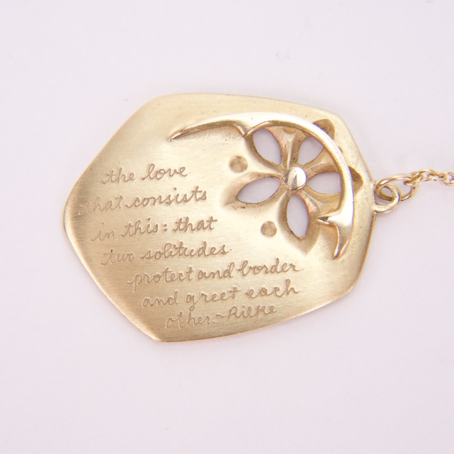 Jeanine Payre 18k Yellow Gold Diamond Floral Rilke Quote Drop Pendant Necklace - Image 7