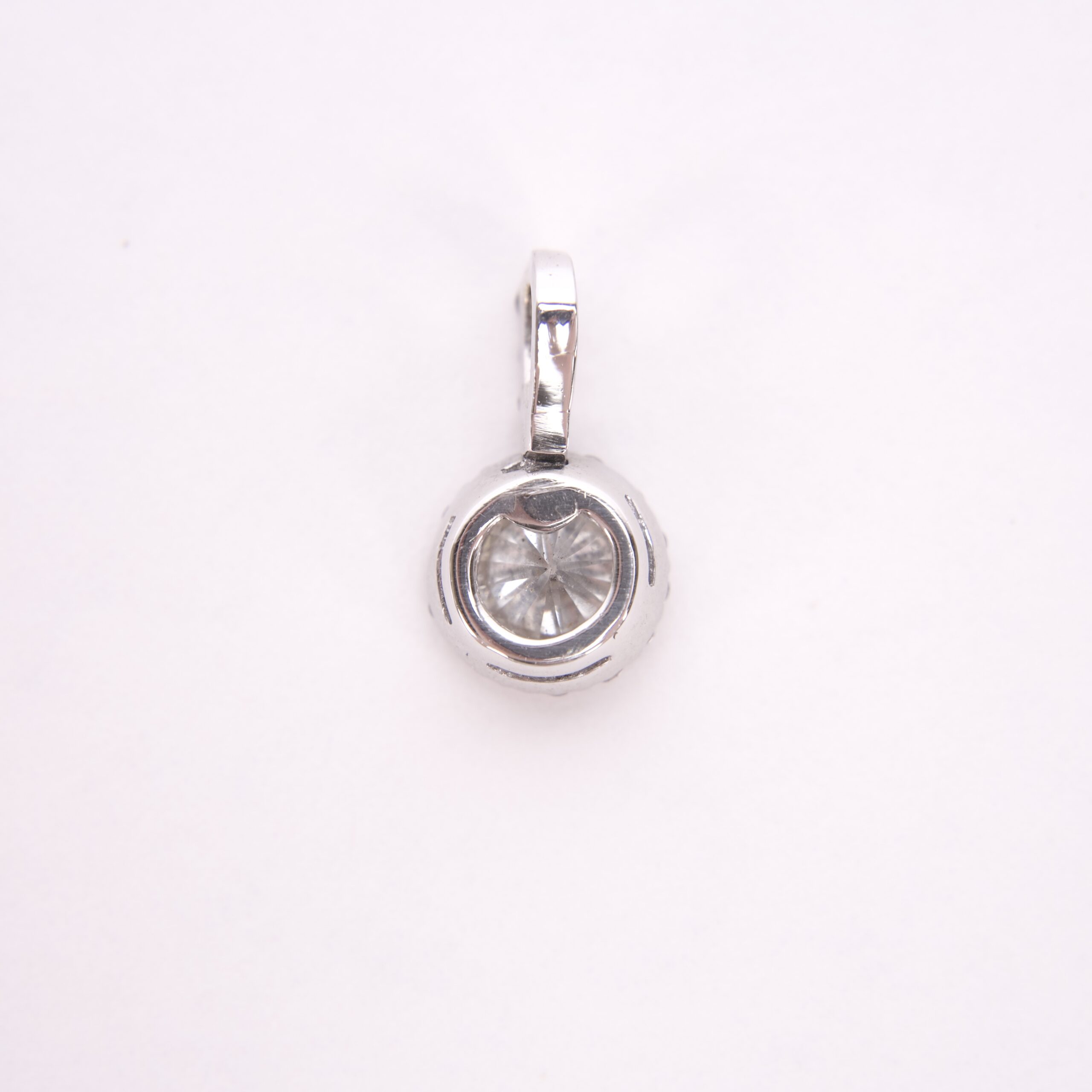 18k White Gold Round Brilliant Natural Diamond Halo Drop Pendant - Image 5