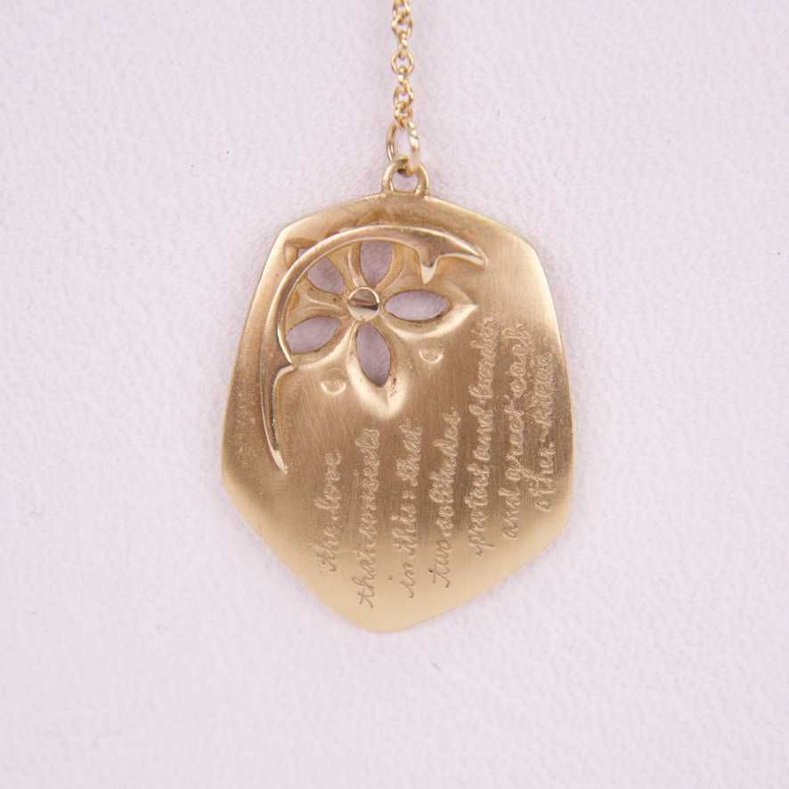 Jeanine Payre 18k Yellow Gold Diamond Floral Rilke Quote Drop Pendant Necklace - Image 6