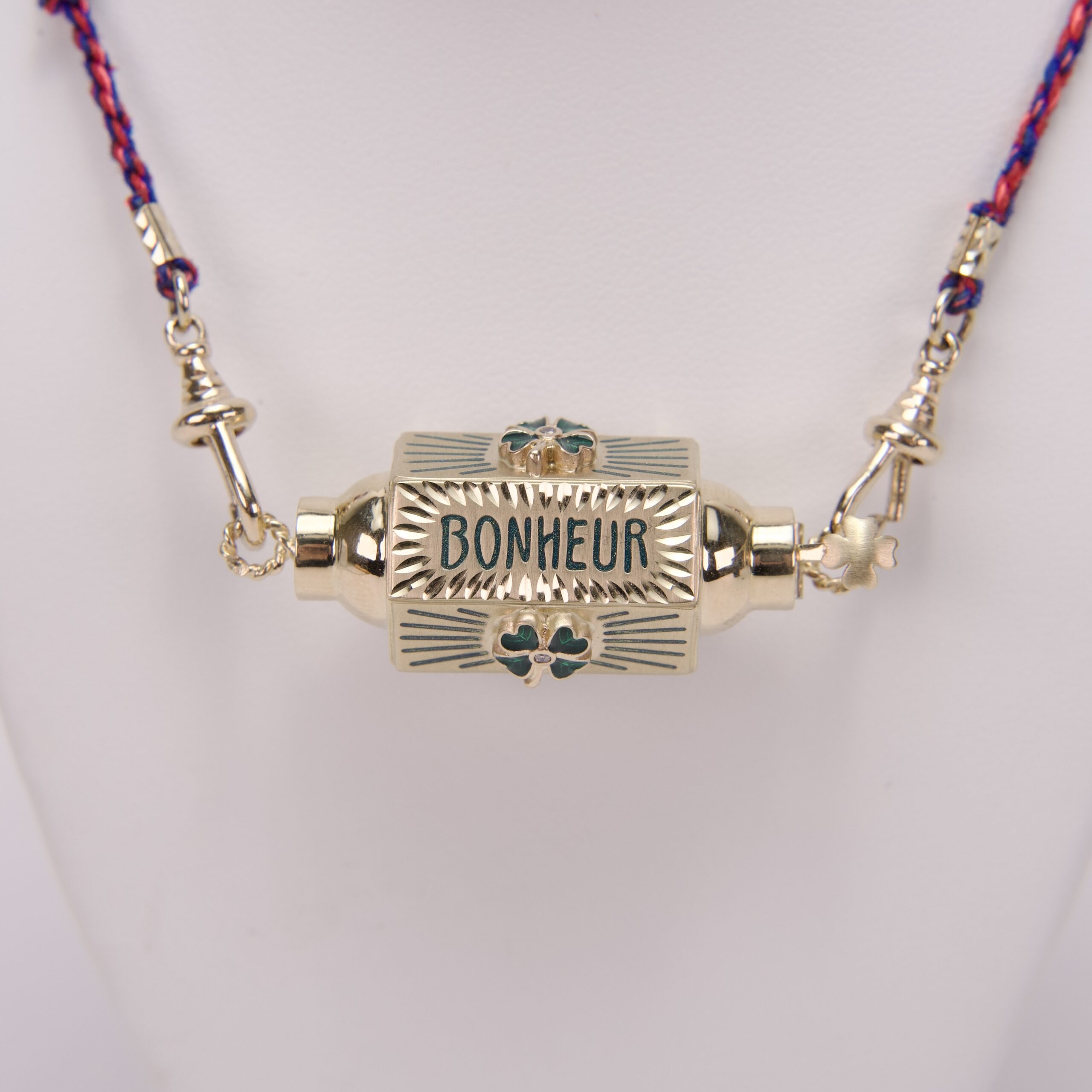 Marie Lichtenberg 14K Yellow Gold Bonheur Diamond Enamel Clover Locket Necklace