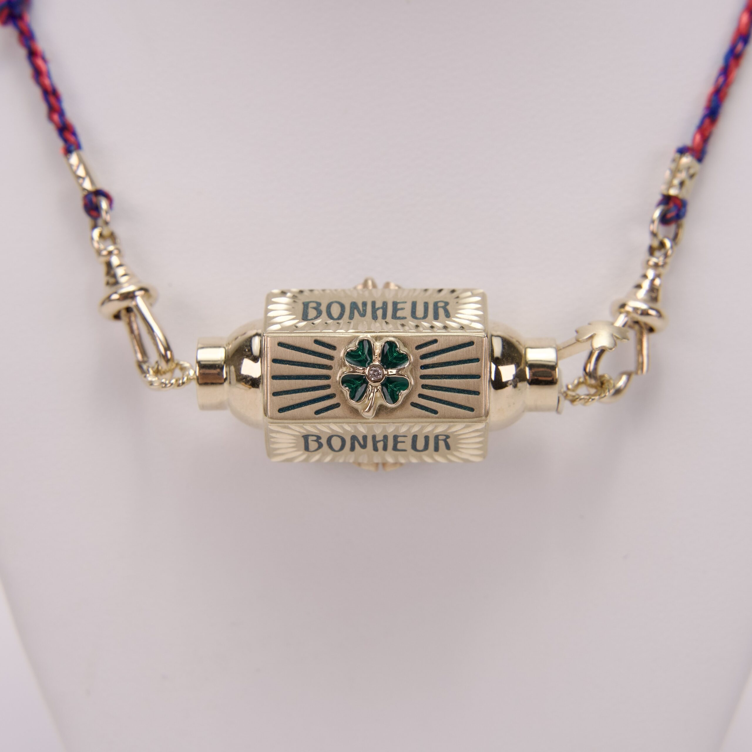 Marie Lichtenberg 14K Yellow Gold Bonheur Diamond Enamel Clover Locket Necklace - Image 3