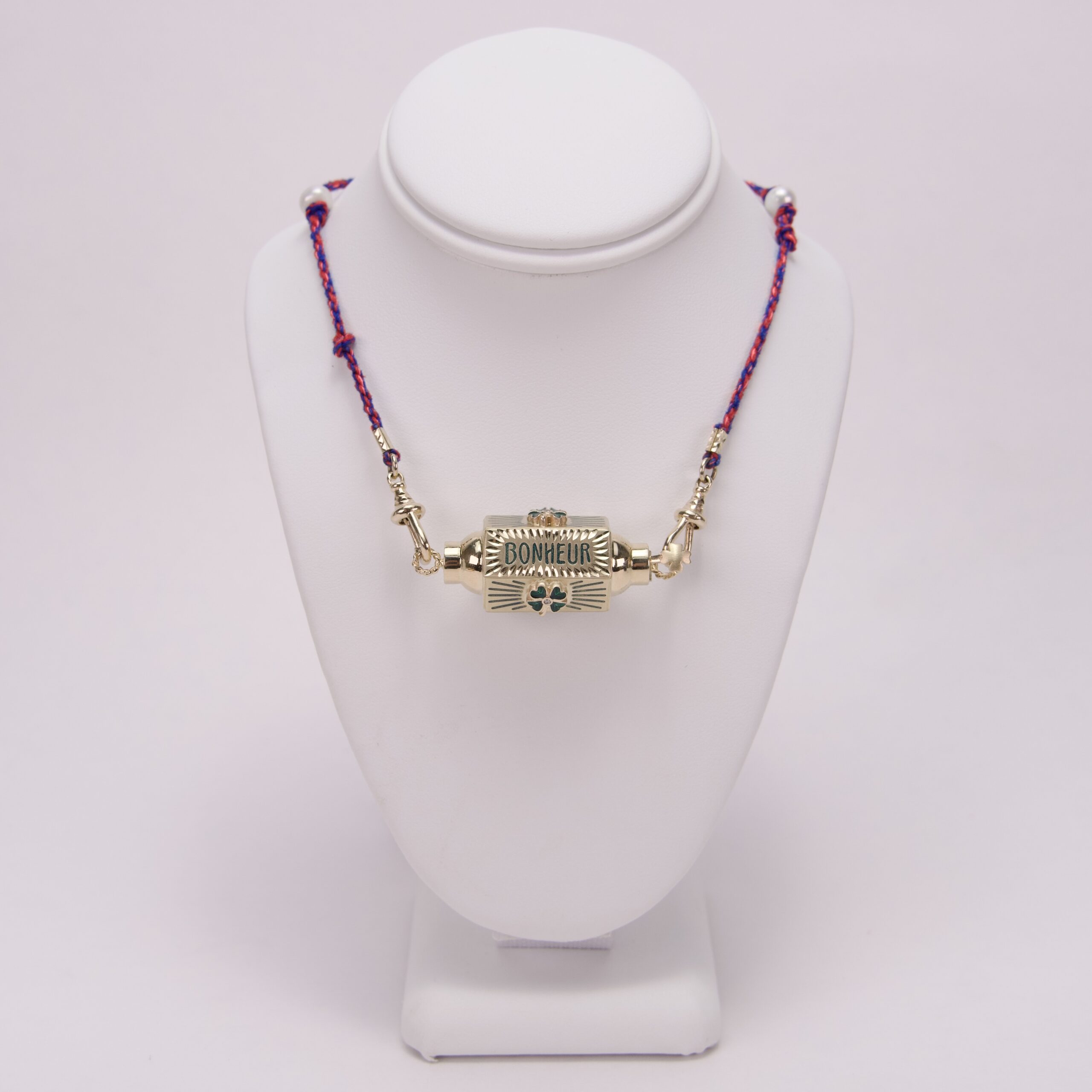 Marie Lichtenberg 14K Yellow Gold Bonheur Diamond Enamel Clover Locket Necklace - Image 2