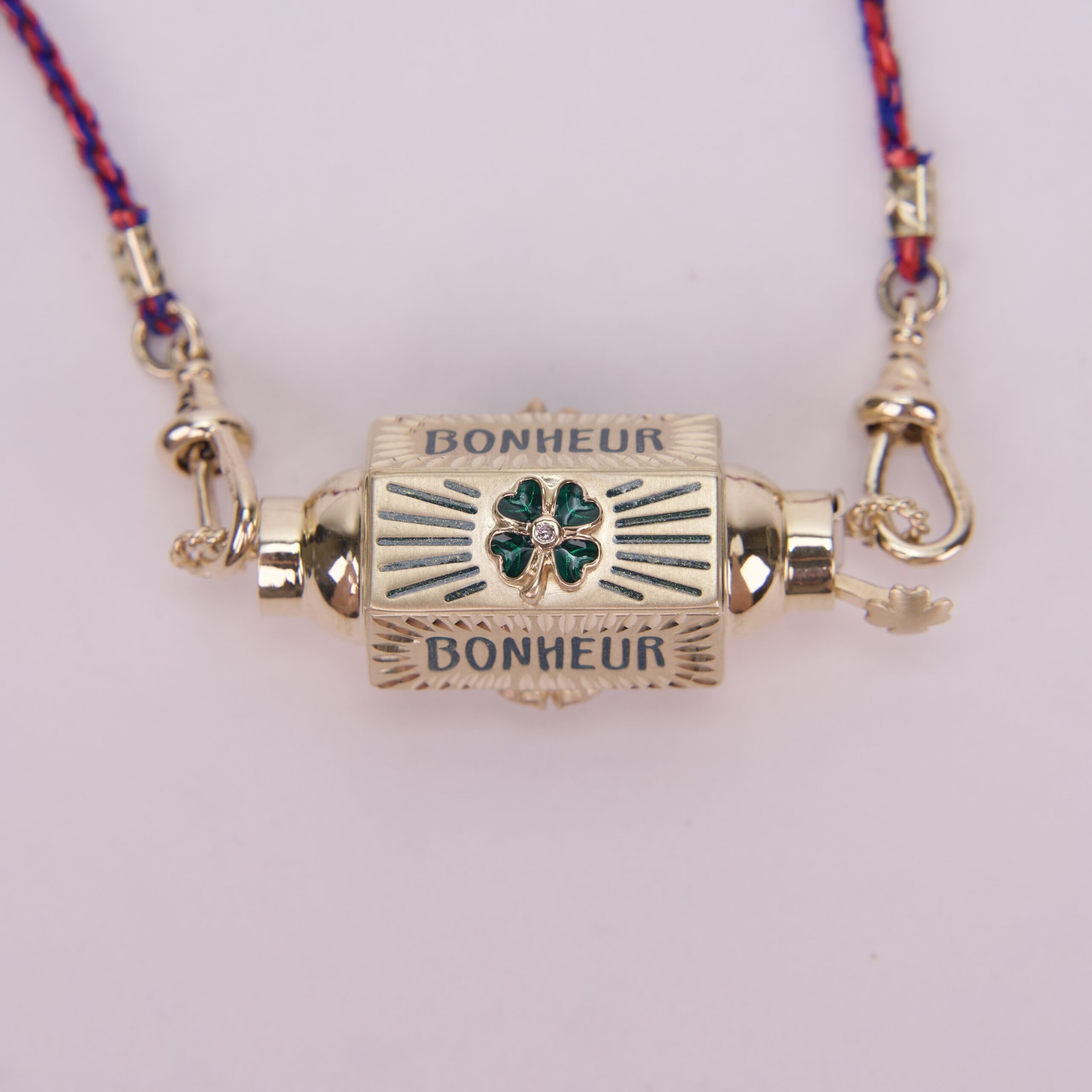 Marie Lichtenberg 14K Yellow Gold Bonheur Diamond Enamel Clover Locket Necklace - Image 5