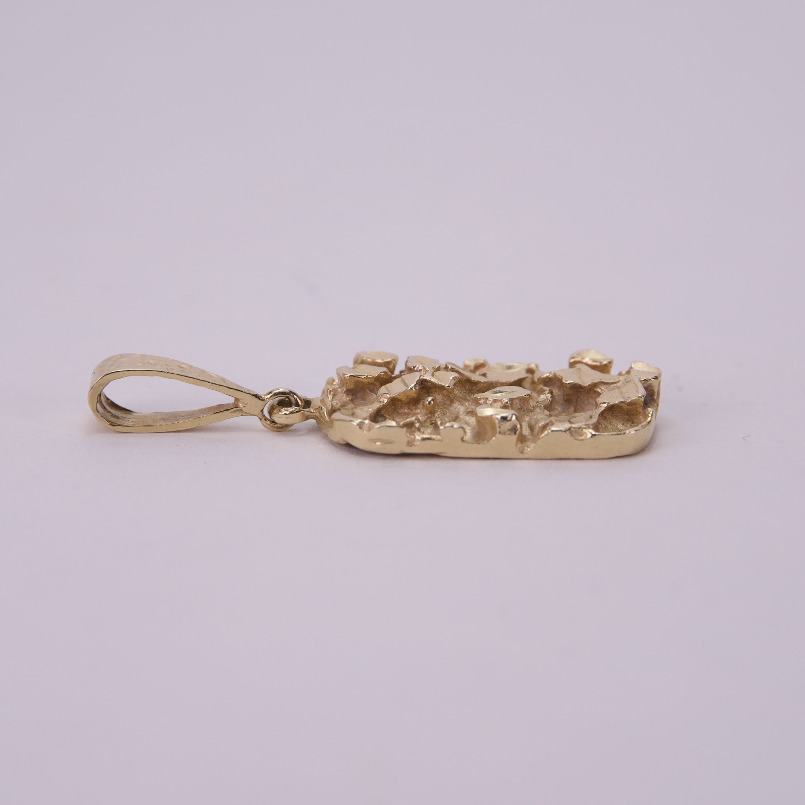 14k Yellow Gold Vintage Nugget Bar Pendant 1.75'' - Image 5