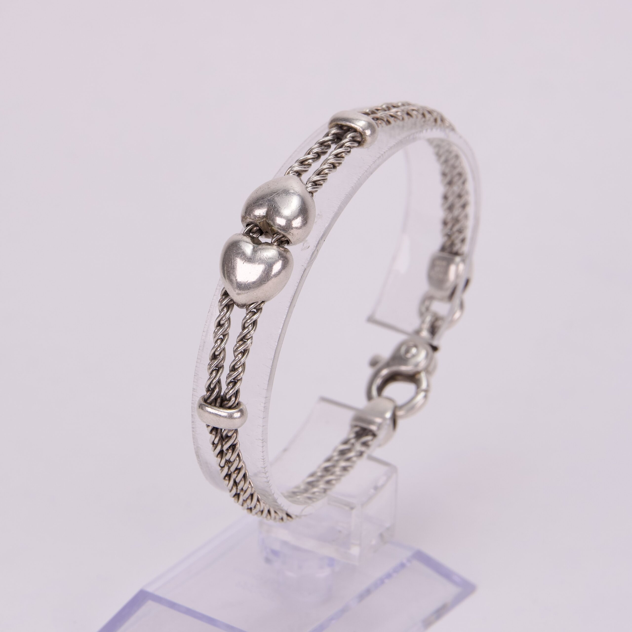 Tiffany & Co. 925 Sterling Silver Double Rope Heart Slide Bracelet 7.5'' - Image 3