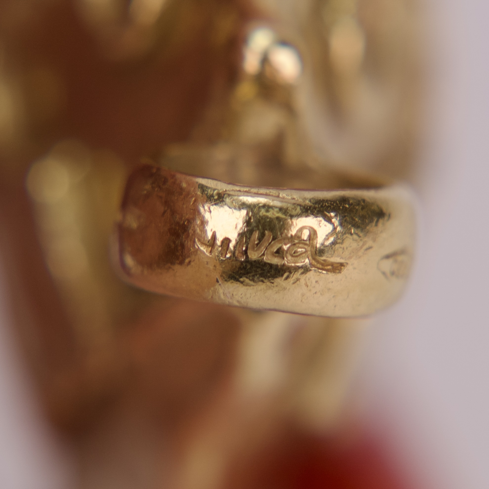 Vintage 18k Yellow Gold Red Coral Skeleton Fish Pendant 3.5'' - Image 8