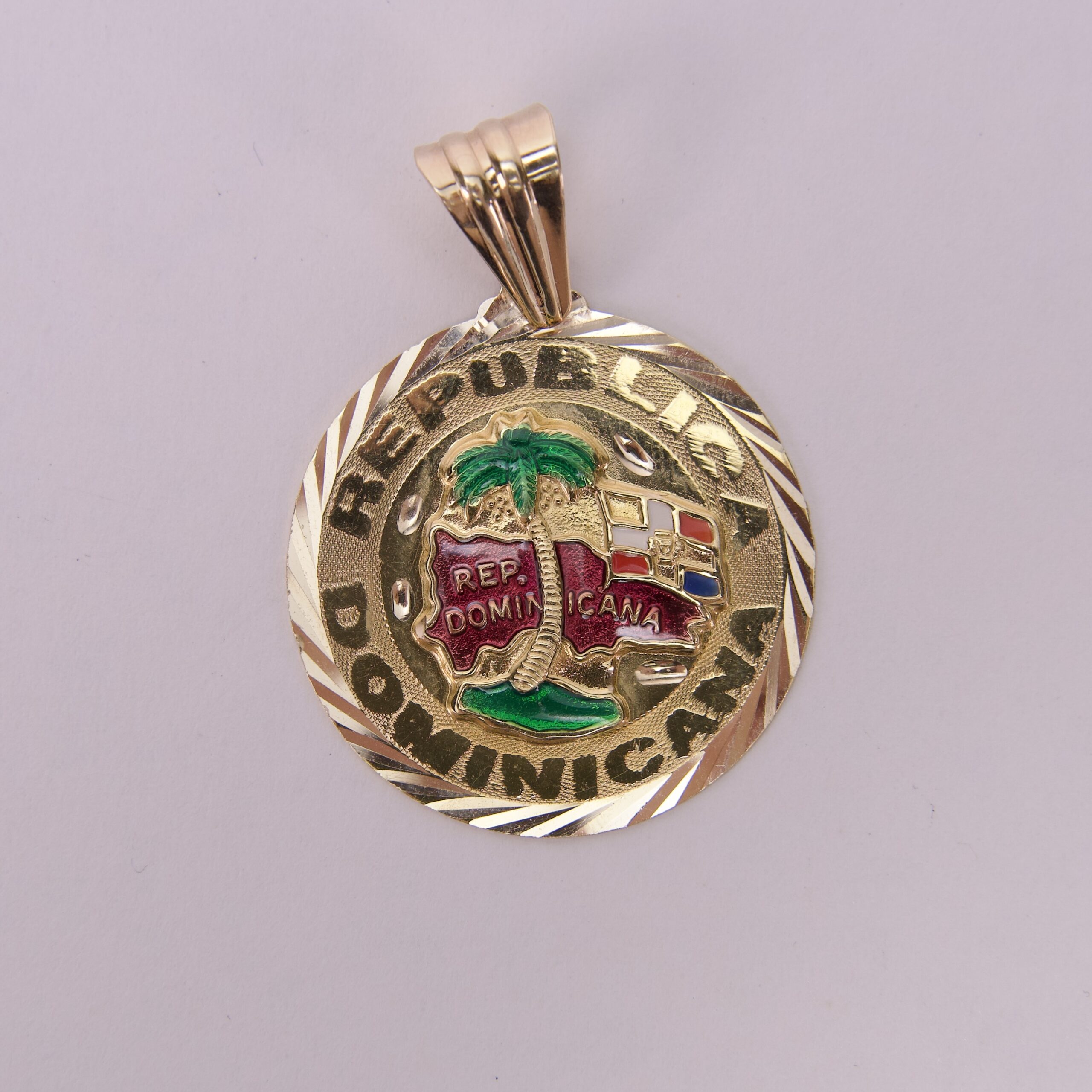14k Yellow Gold Republica Dominicana Enamel Medallion 2'' - Image 2