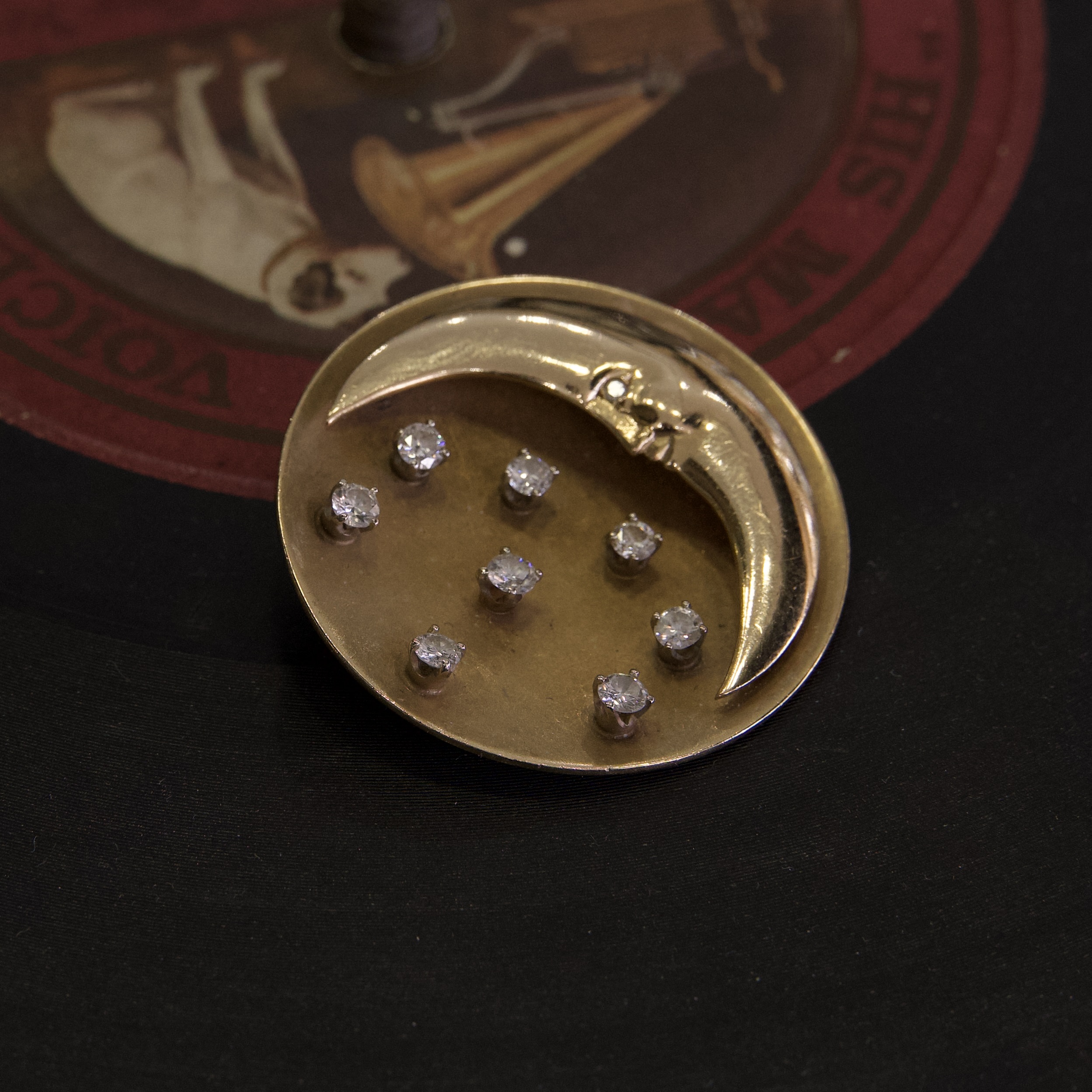 Vintage 14k Yellow Gold Moon and Diamond Stars Pendant Brooch 1.5'' - Image 3