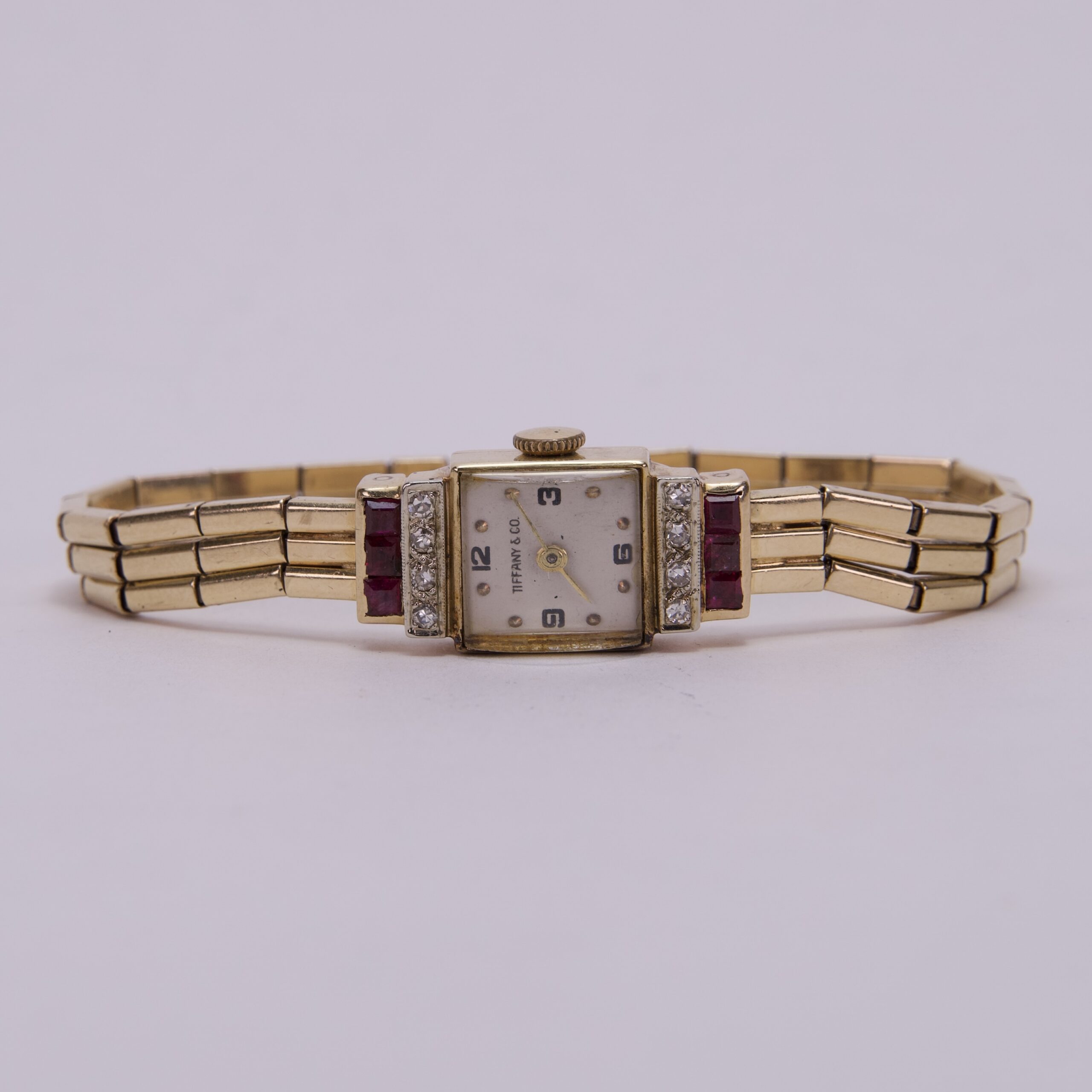 Vintage Tiffany & Co. 14k Yellow Gold Diamond & Ruby Cocktail Watch - Image 2