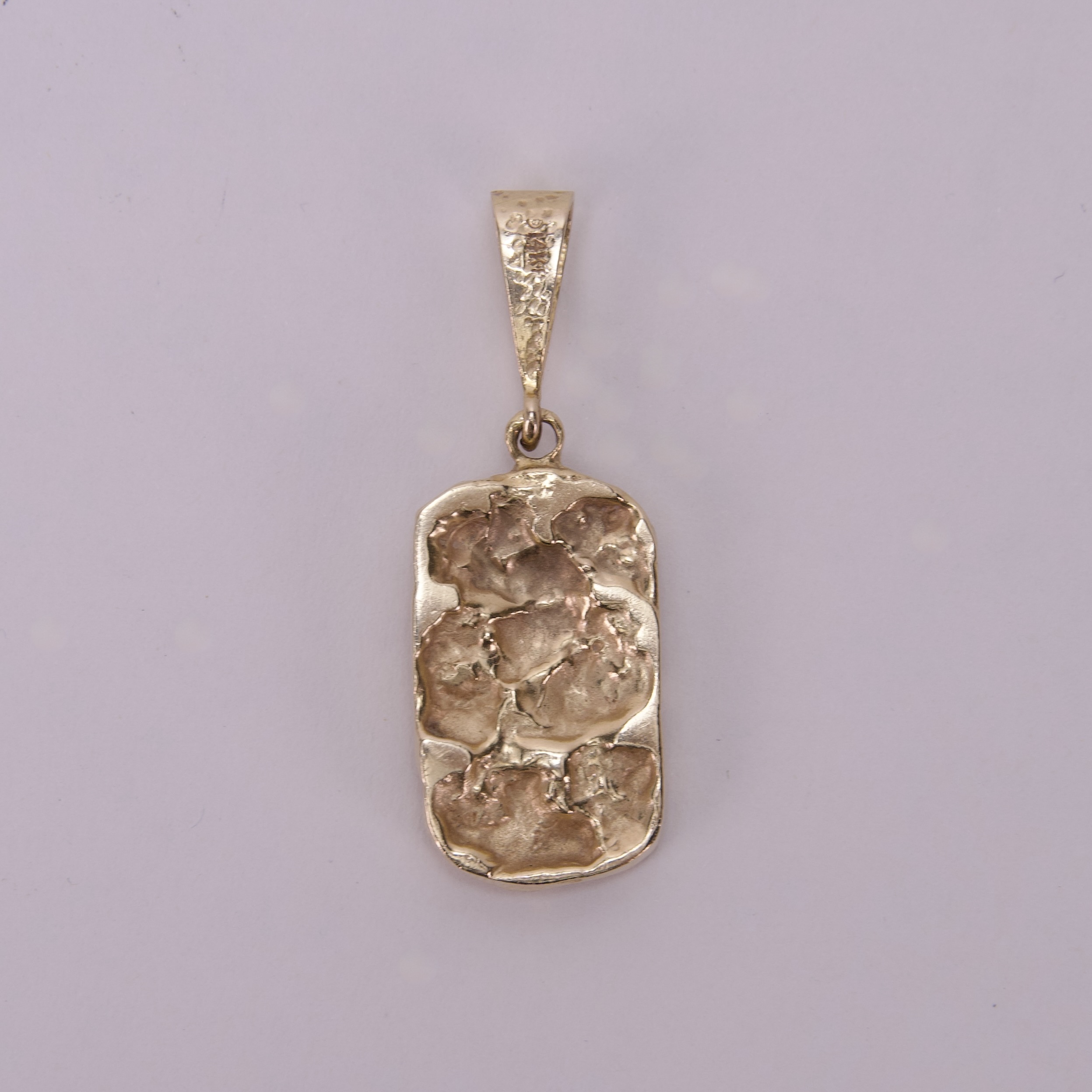14k Yellow Gold Vintage Nugget Bar Pendant 1.75'' - Image 3
