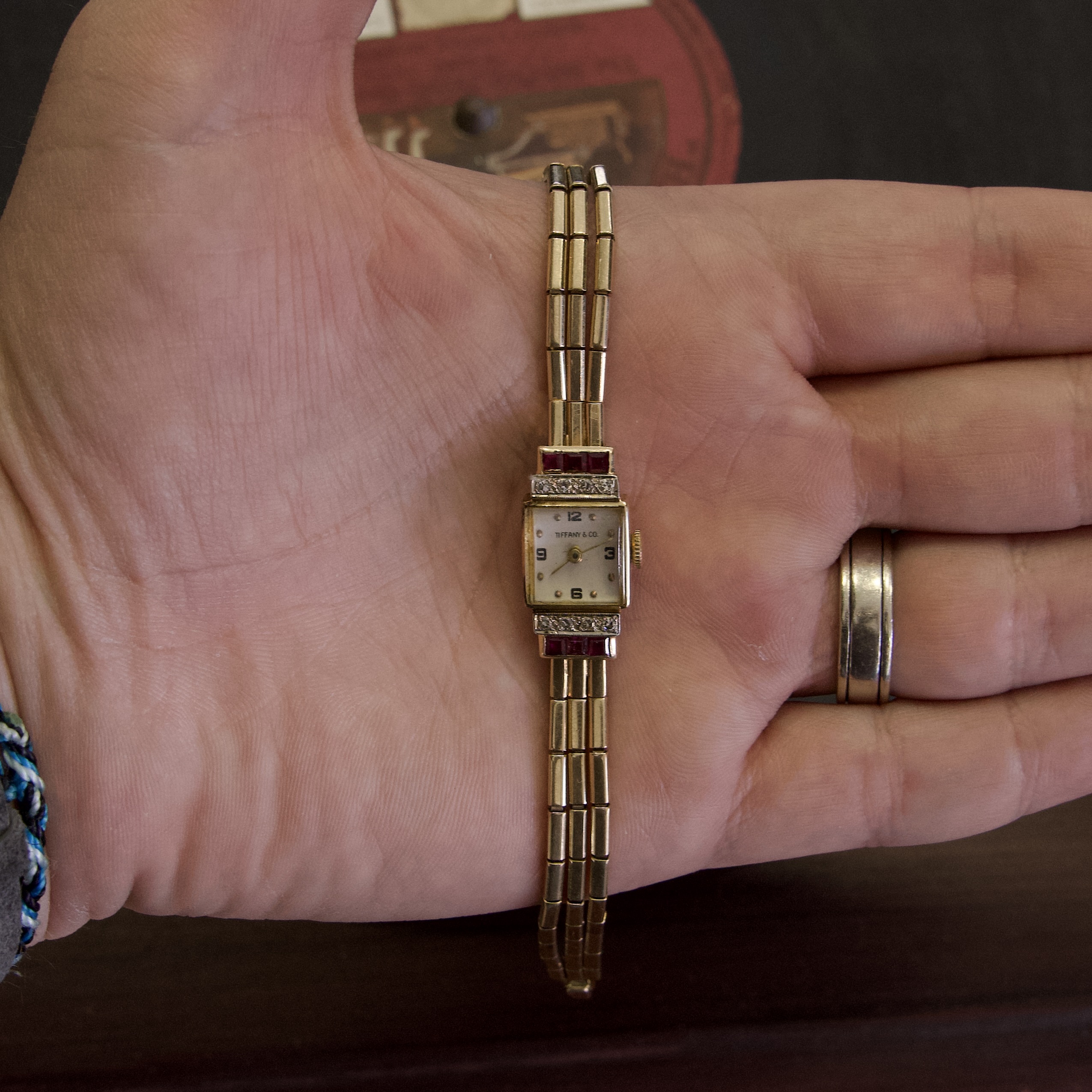Vintage Tiffany & Co. 14k Yellow Gold Diamond & Ruby Cocktail Watch