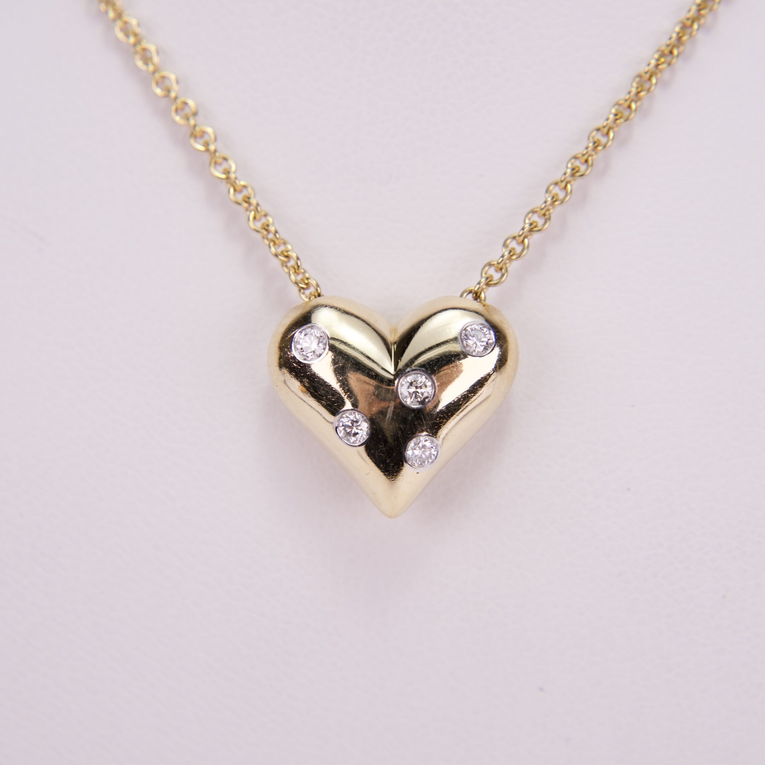 Tiffany & Co. 18k Gold and Platinum Etoile Diamond Puffed Heart Necklace 16'' - Image 4