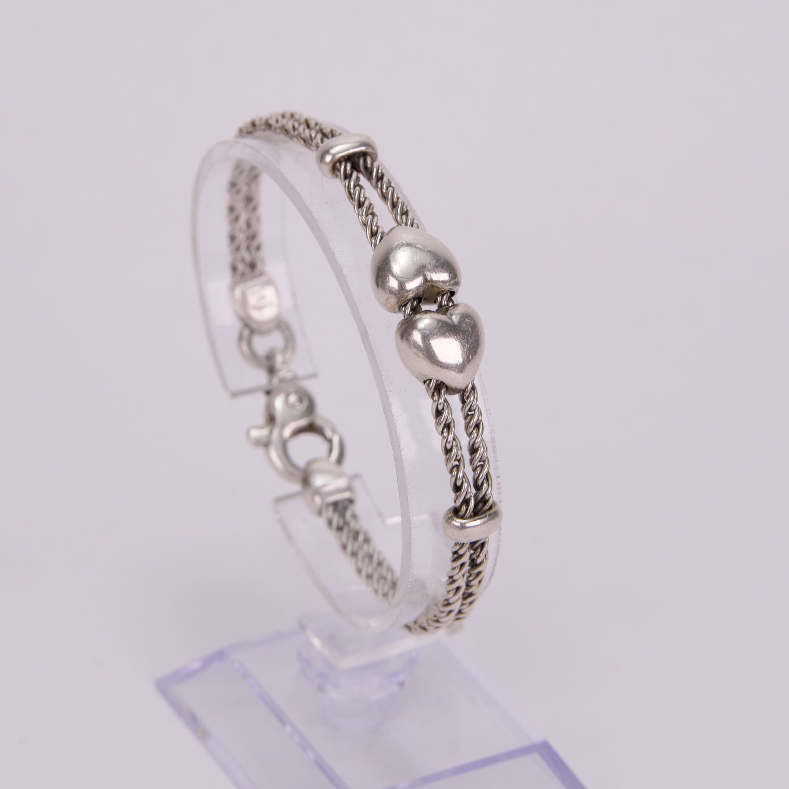 Tiffany & Co. 925 Sterling Silver Double Rope Heart Slide Bracelet 7.5''