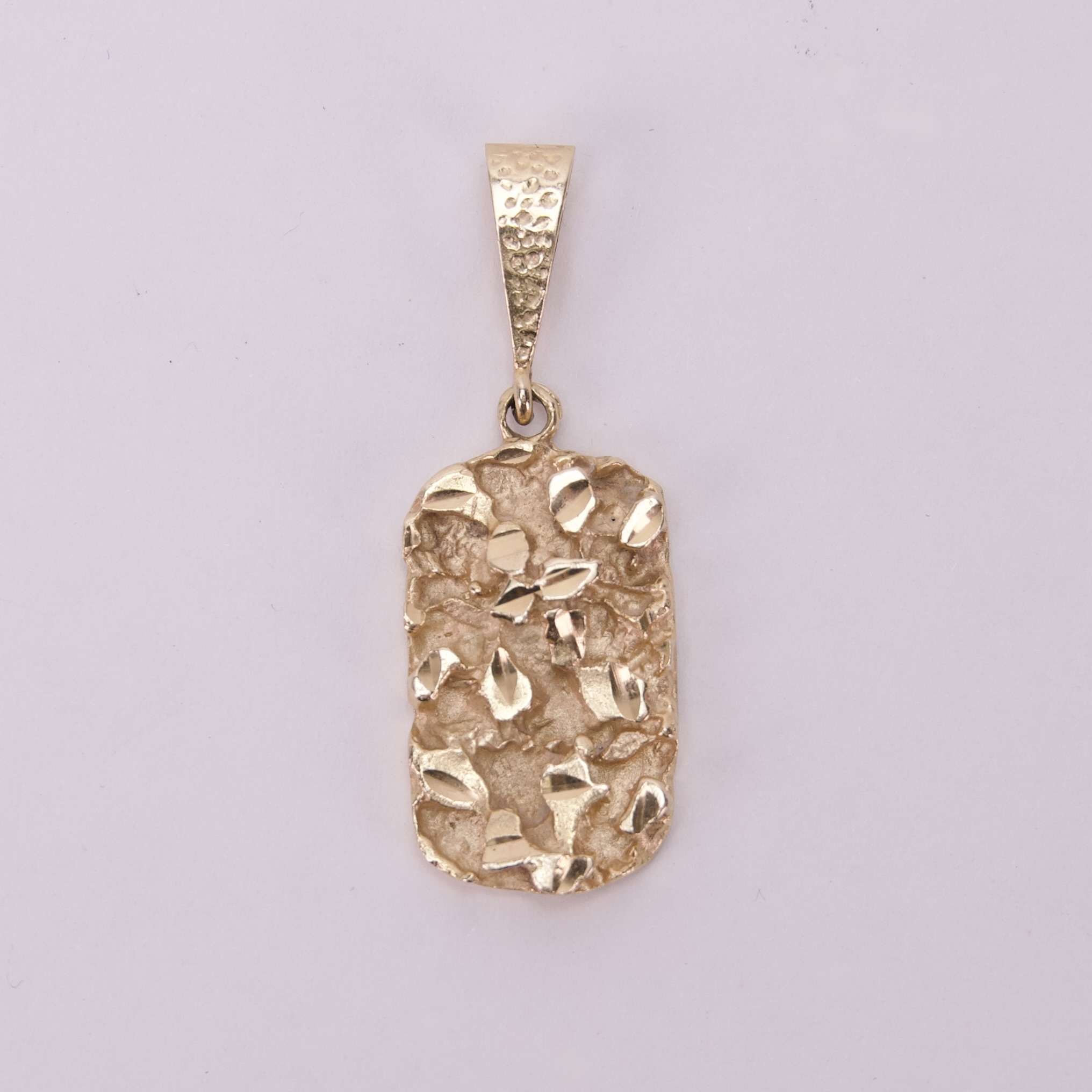 14k Yellow Gold Vintage Nugget Bar Pendant 1.75'' - Image 2