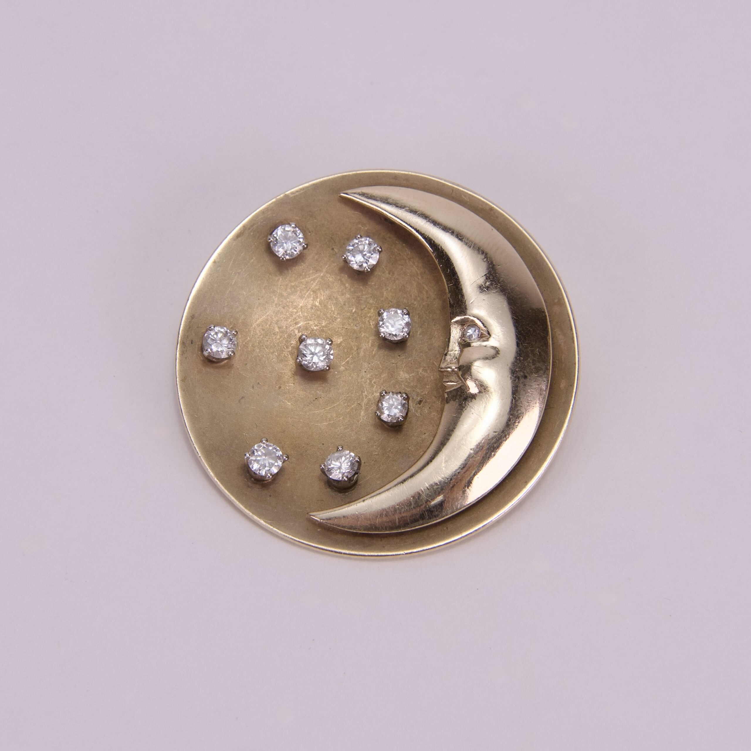 Vintage 14k Yellow Gold Moon and Diamond Stars Pendant Brooch 1.5'' - Image 6