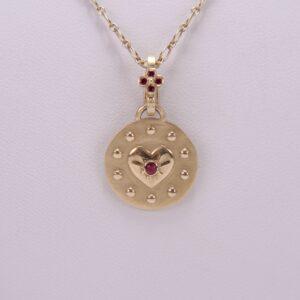 Orly Marcel 18k Yellow Gold Ruby Heart Circular Charm Pendant