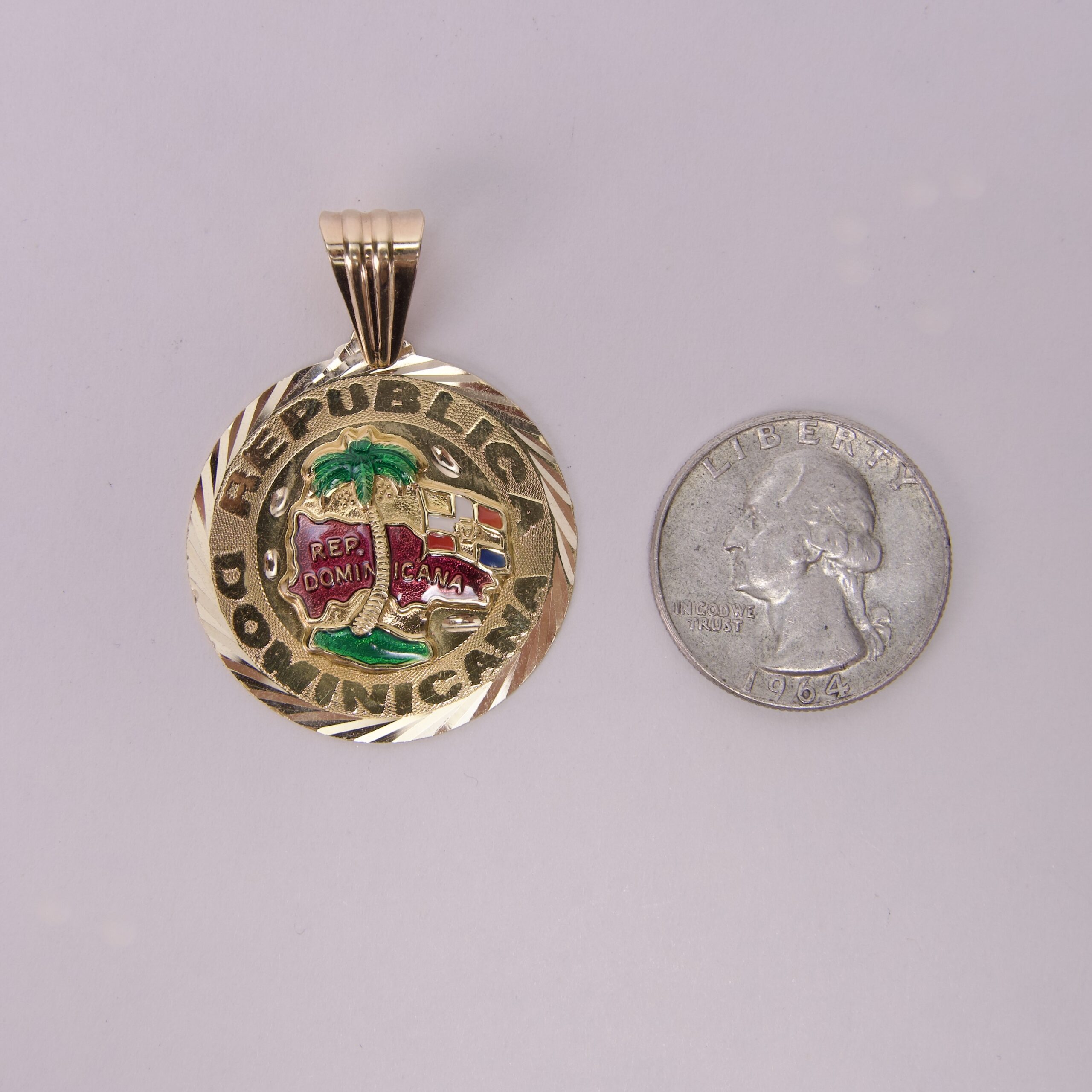 14k Yellow Gold Republica Dominicana Enamel Medallion 2'' - Image 5