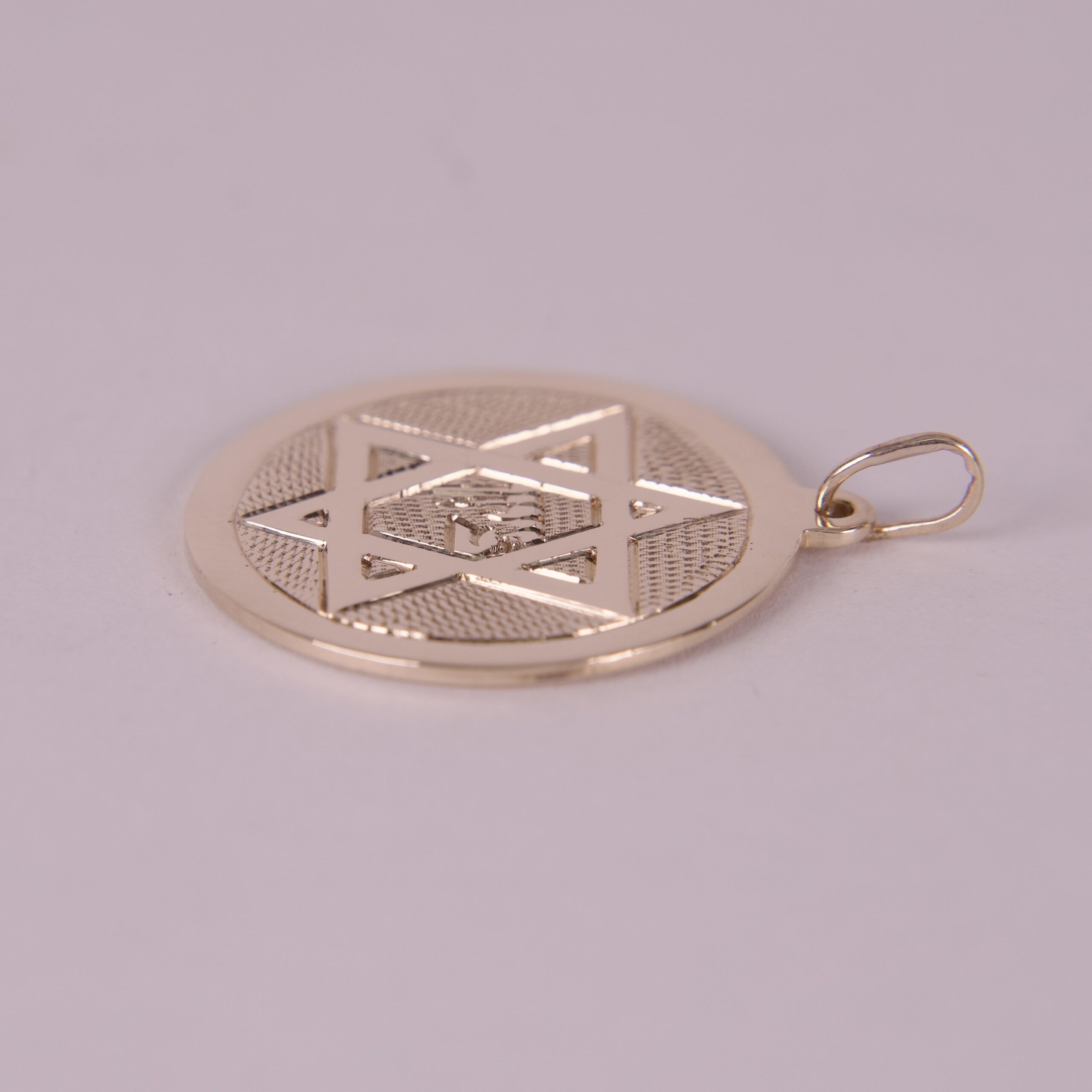14k Yellow Gold Vintage Star of David Tzion Medallion Pendant 1.25'' - Image 4