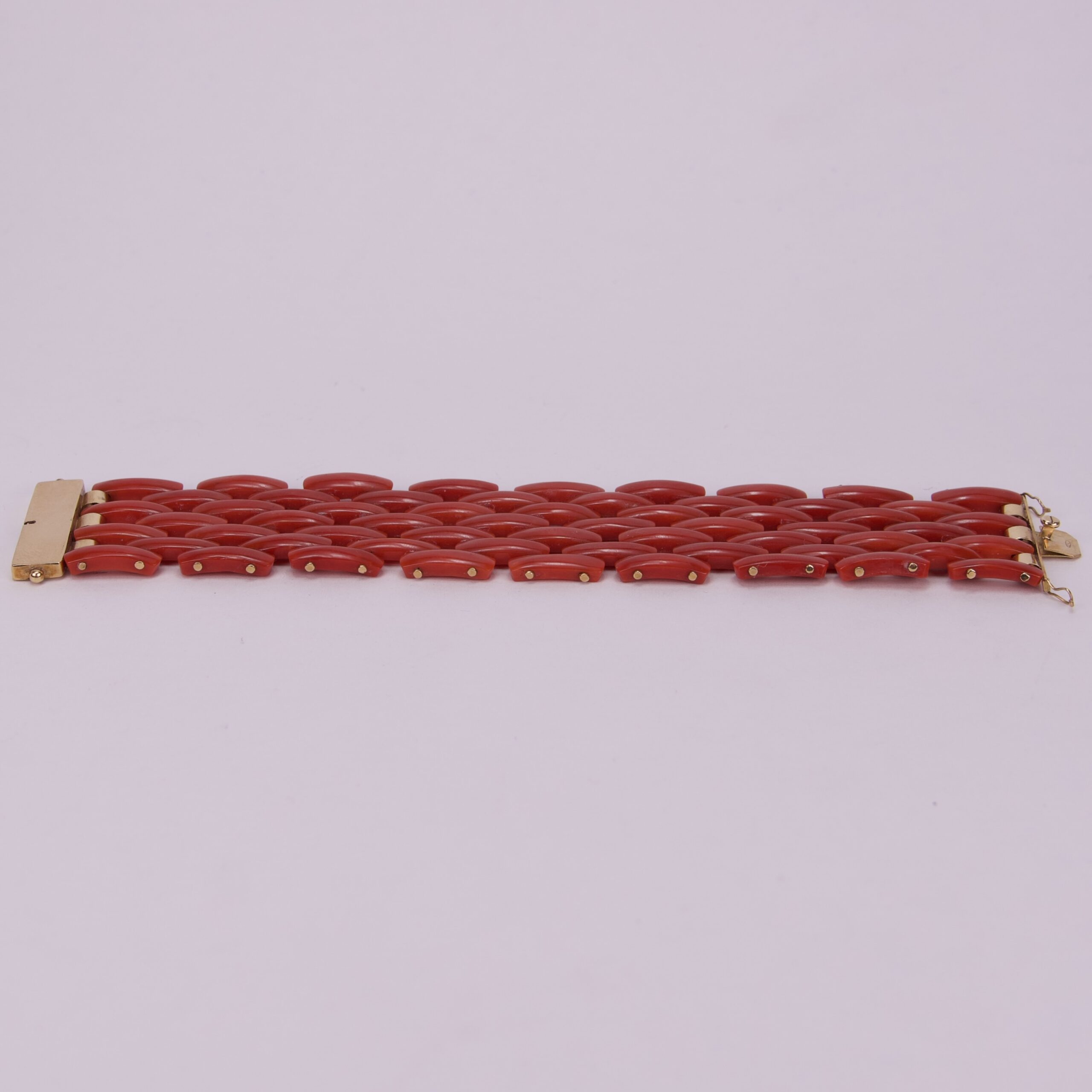 Vintage 18k Yellow Gold Red Coral Wide Tank Link Bracelet 7.5'' - Image 6