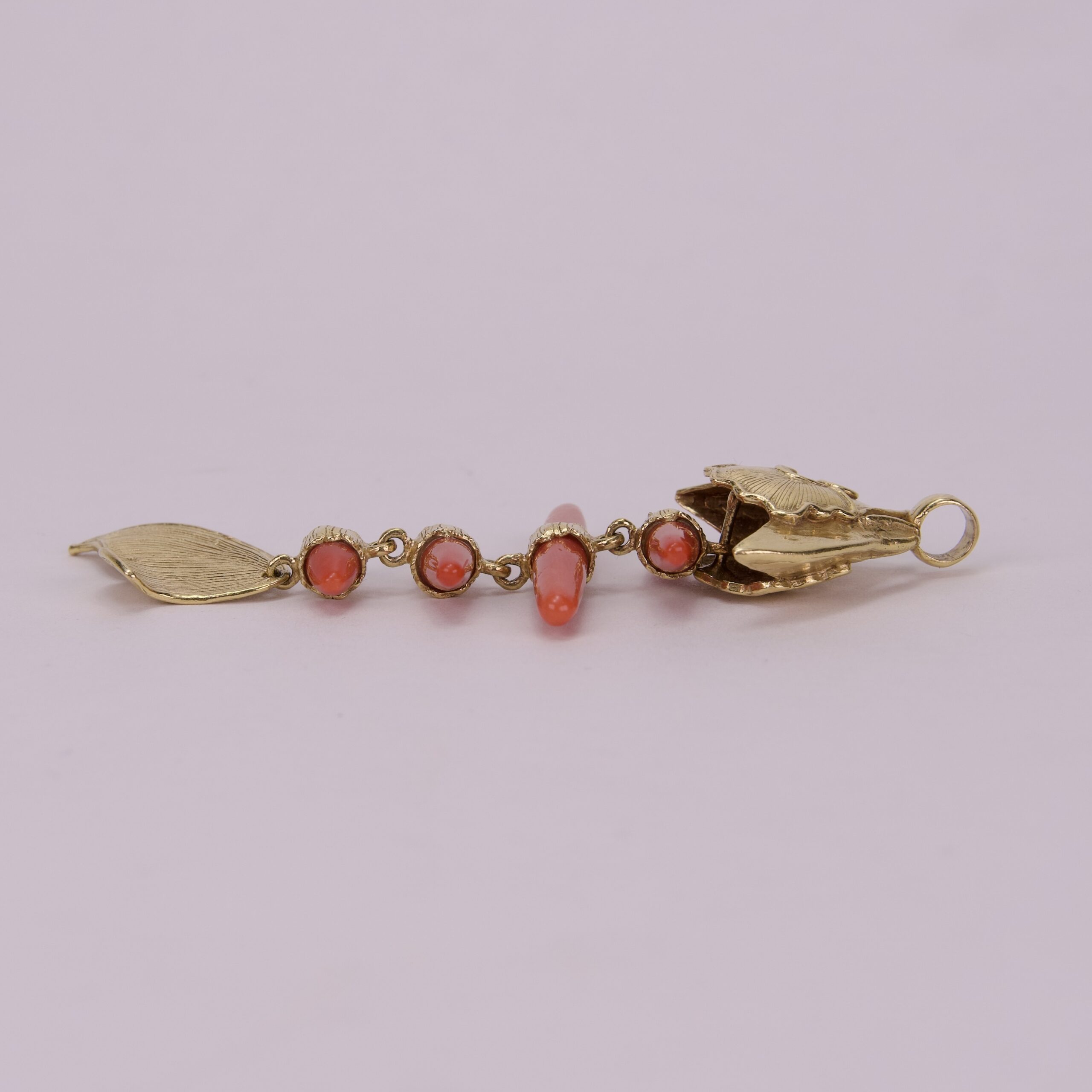 Vintage 18k Yellow Gold Red Coral Skeleton Fish Pendant 3.5'' - Image 5