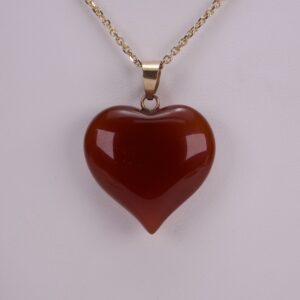 14k Yellow Gold 3D Puffed Carnelian Heart Love Drop Dangling Pendant 1 1/8''