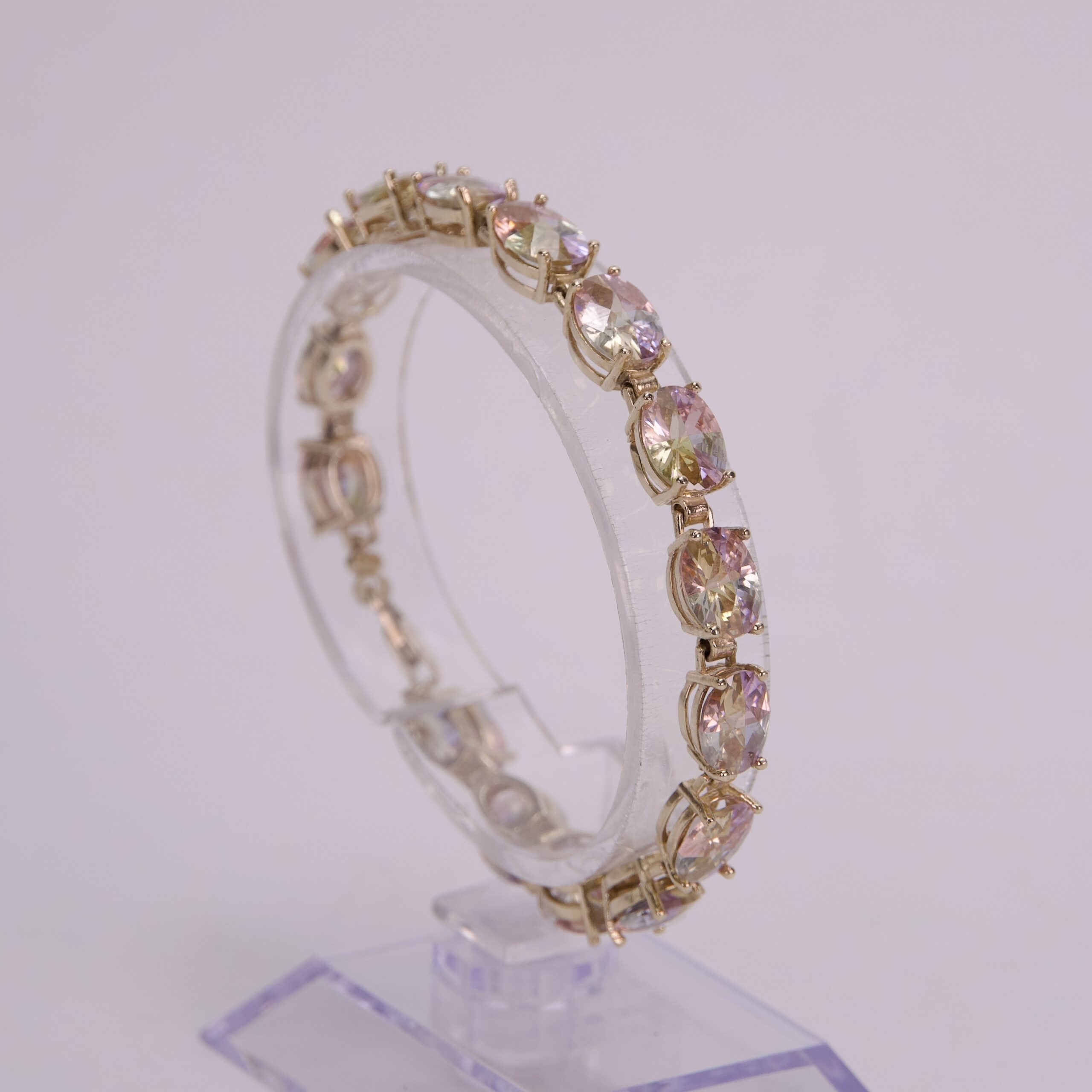 14k Yellow Gold Oval Cut Multi-Colored Composite Stone Tennis Style Bracelet 7 1/4”