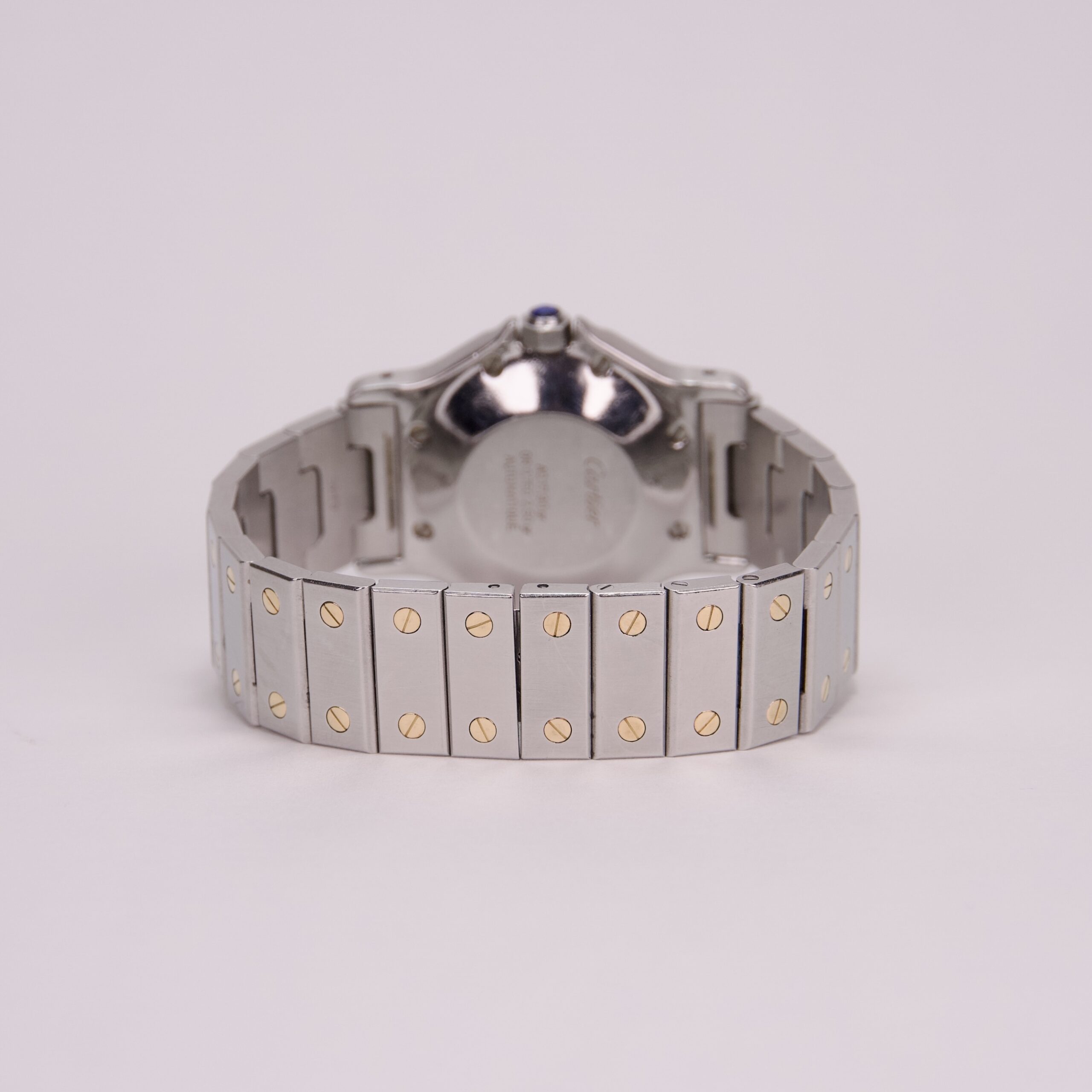 Silver and gold watch bracelet, rear view.
