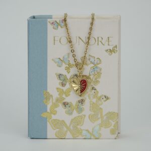 Foundrae 18k Yellow Gold Red Enamel True Love Reflection Heart Miniature Medallion Pendant