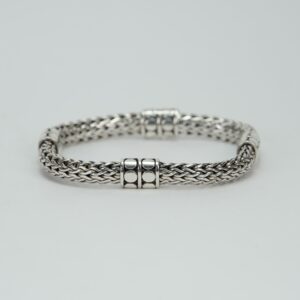 John Hardy 925 Sterling Silver Wheat link Classic Chain Dot 4 Station Bracelet 8''