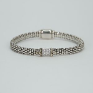 Lagos 925 Sterling Silver 18k Gold Caviar Pave Diamond 7mm Bracelet