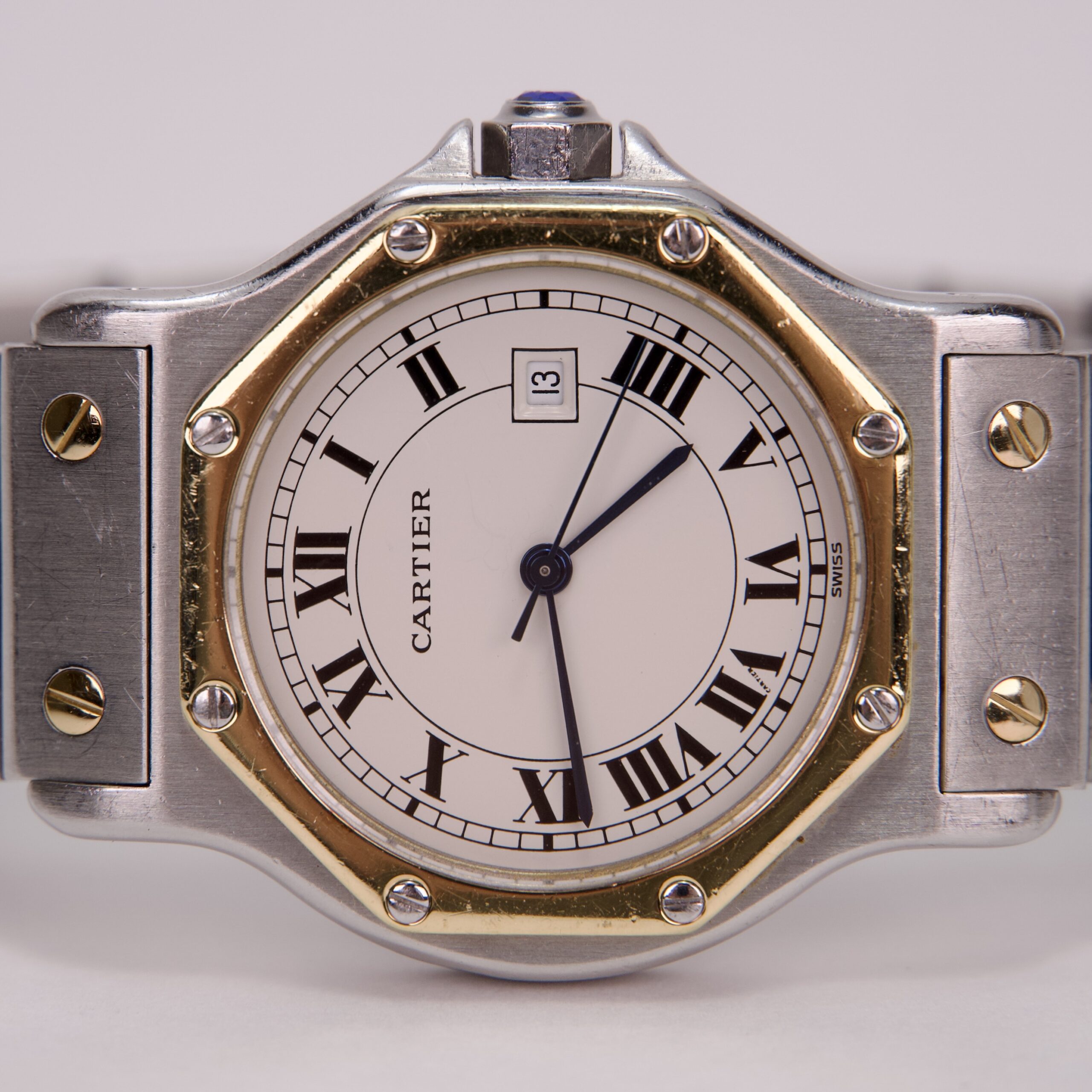 Luxury wristwatch with Roman numerals and date.