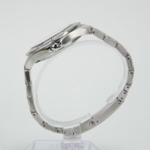 Silver watch with metal link bracelet.