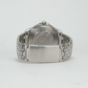 Silver watch with engraved case and bracelet.
