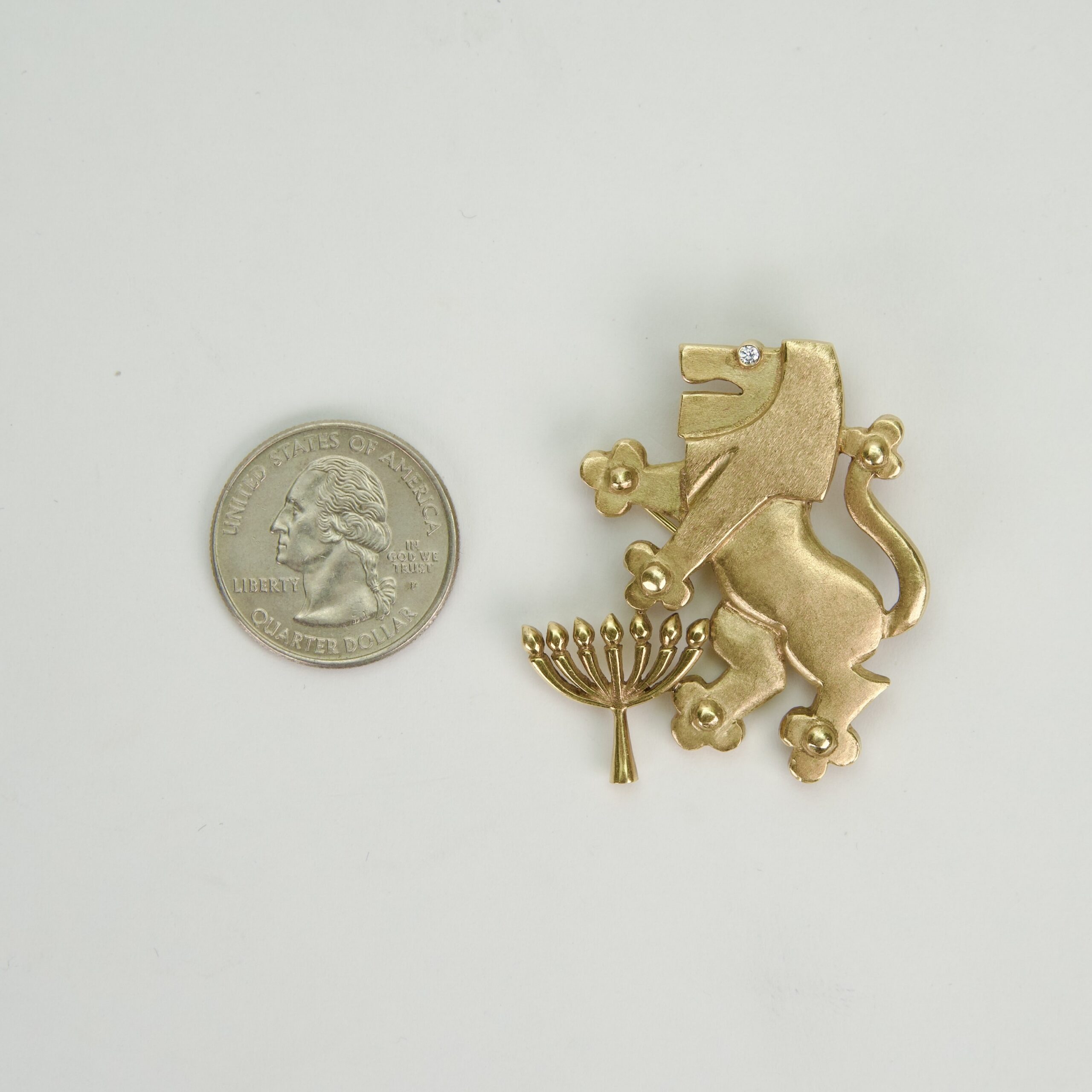 14k Yellow Gold & Diamond Large Lion of Judah Menorah Pendant Pin Brooch - Image 8