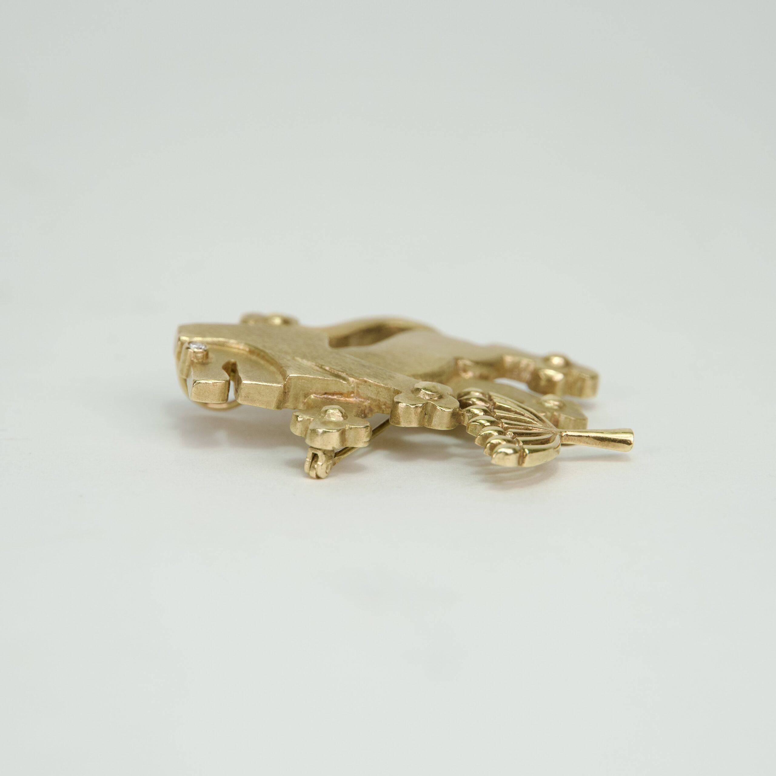 14k Yellow Gold & Diamond Large Lion of Judah Menorah Pendant Pin Brooch - Image 5