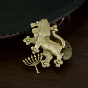 14k Yellow Gold & Diamond Large Lion of Judah Menorah Pendant Pin Brooch