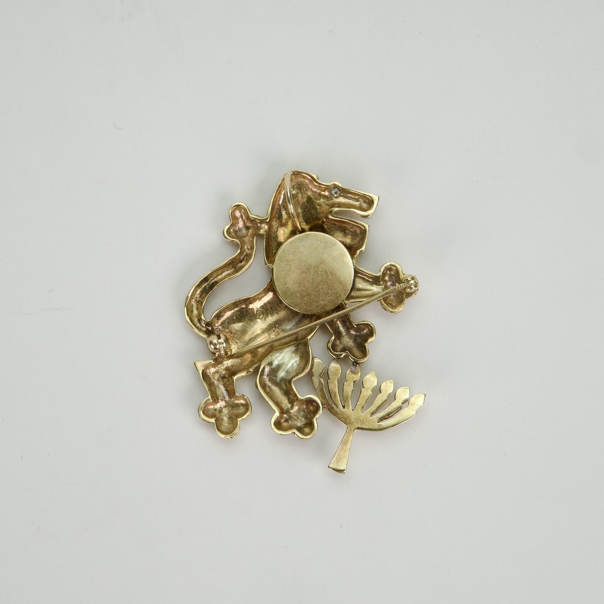 14k Yellow Gold & Diamond Large Lion of Judah Menorah Pendant Pin Brooch - Image 3