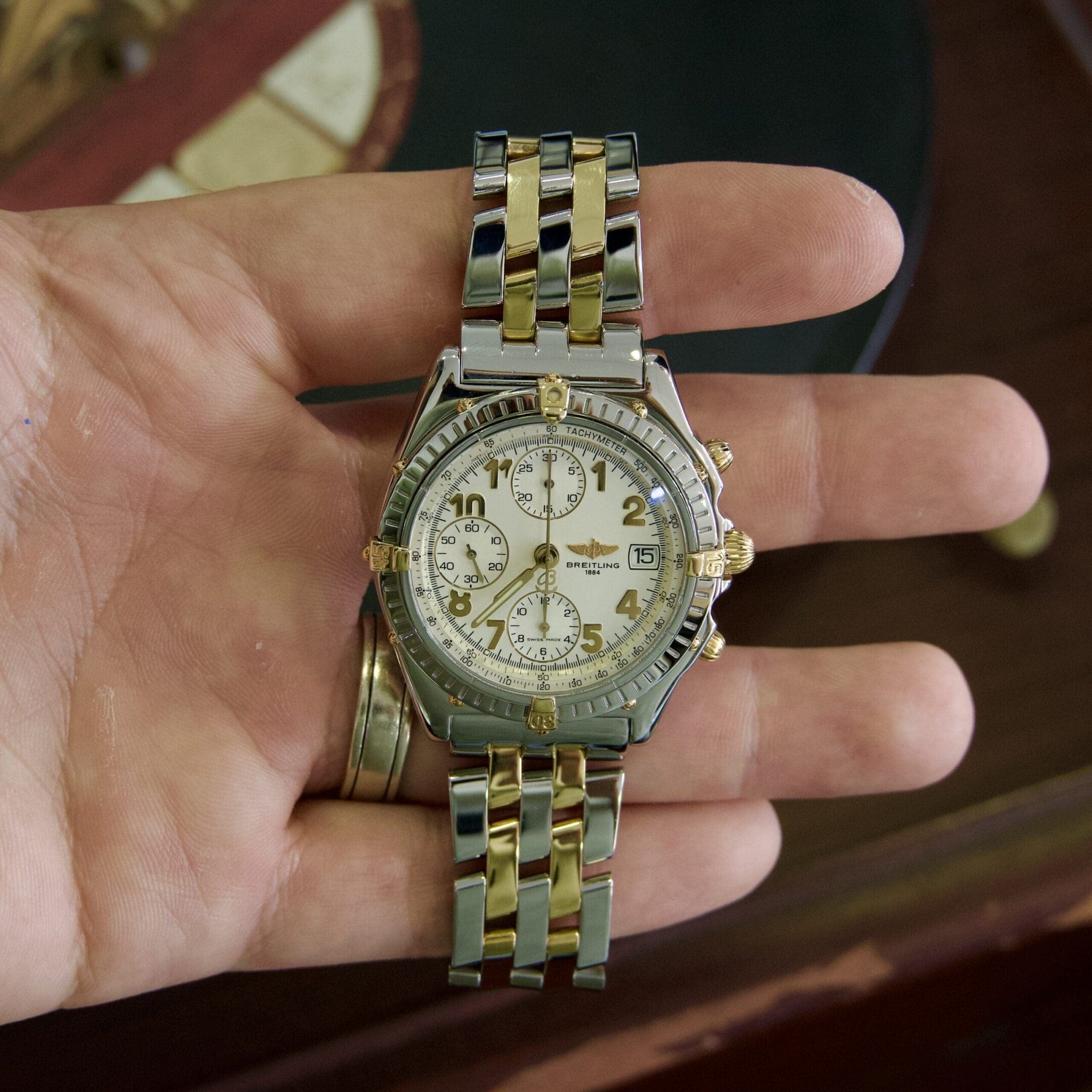 Breitling 40mm Chronomat Two-Tone White Dial B13050.1