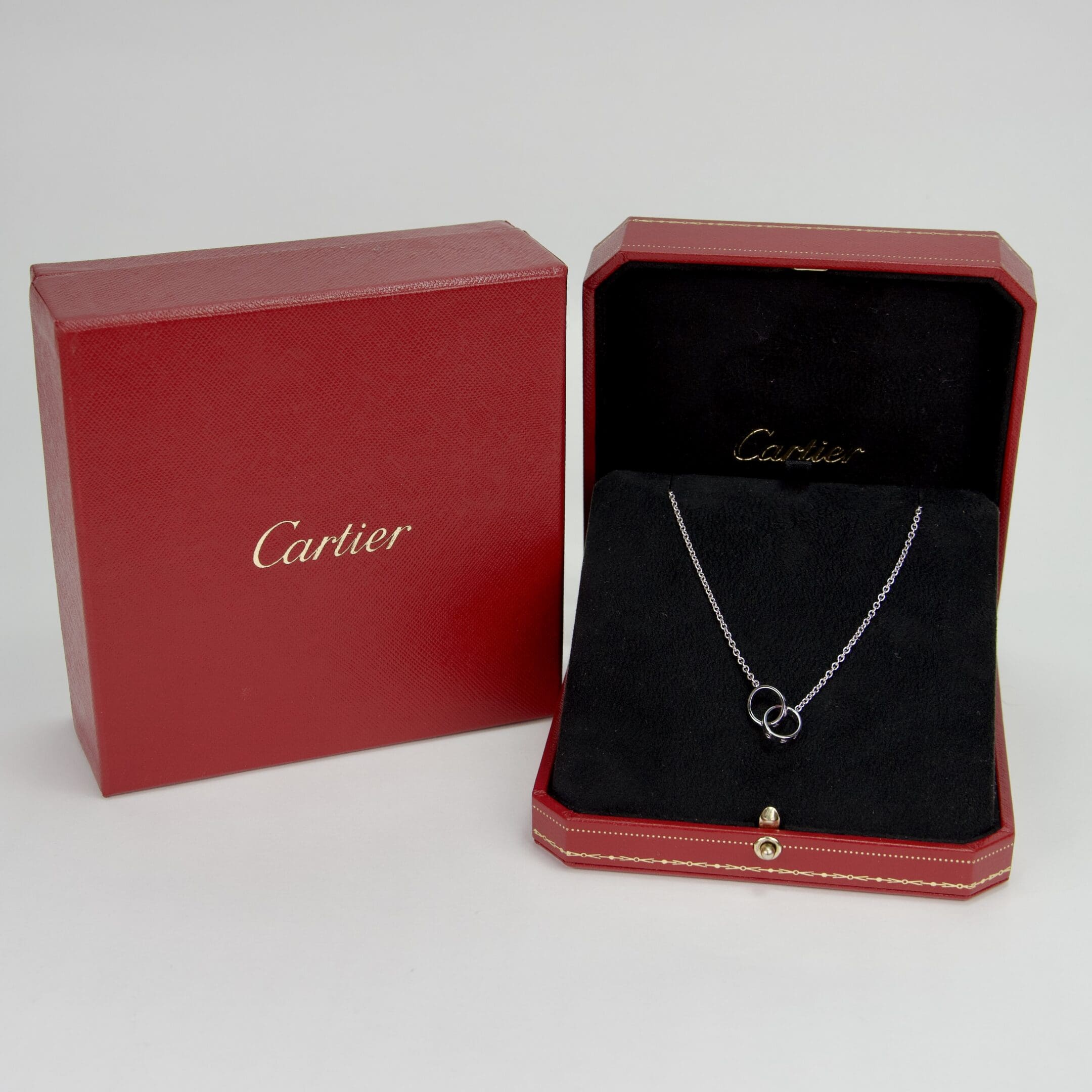 Cartier 18k White Gold Double Pendant Love Chain Necklace 17.5”