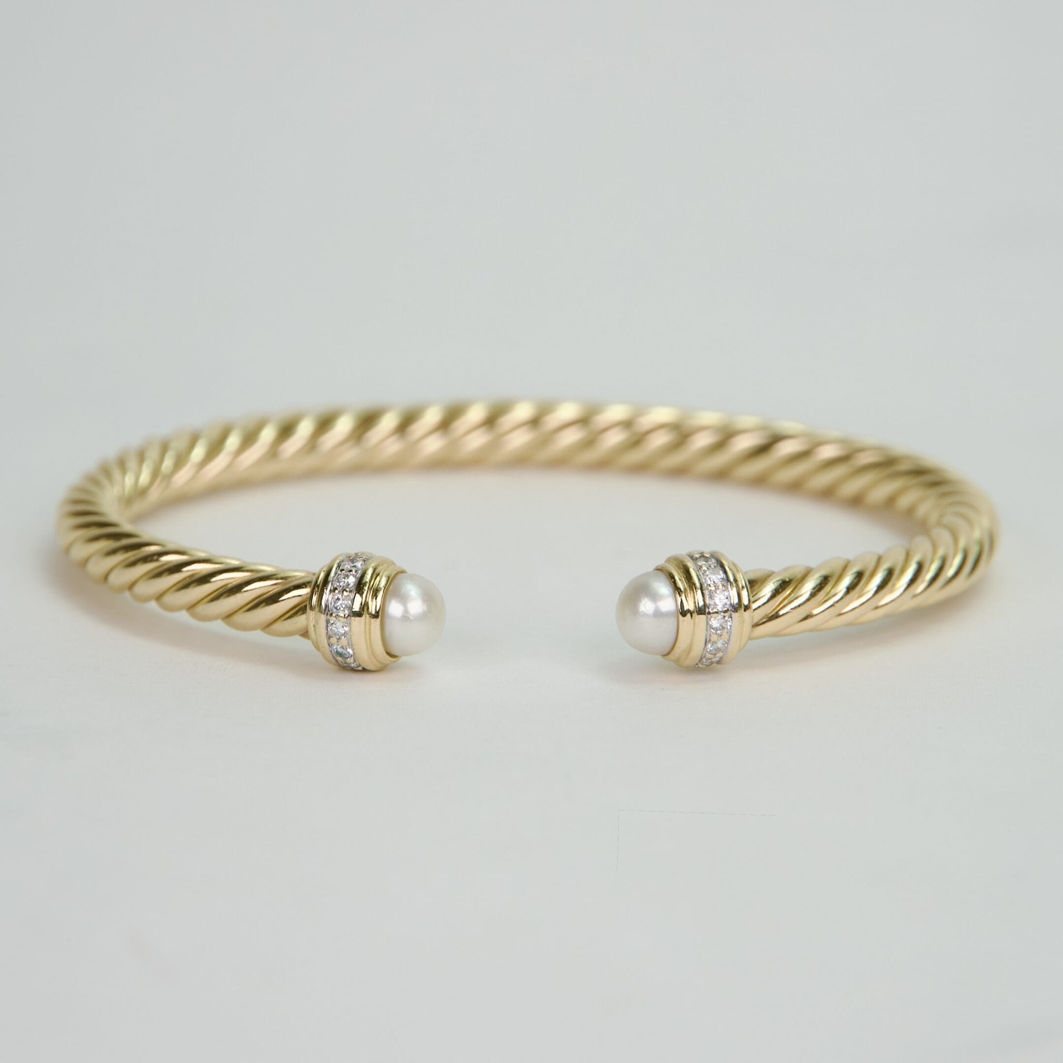 David Yurman 18k Yellow Gold Diamond & Pearl Cablespira Flex Bracelet