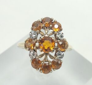 10k Multi-Tone Gold 1.15ctw Citrine Open Work North South Dinner Ring 5.25''